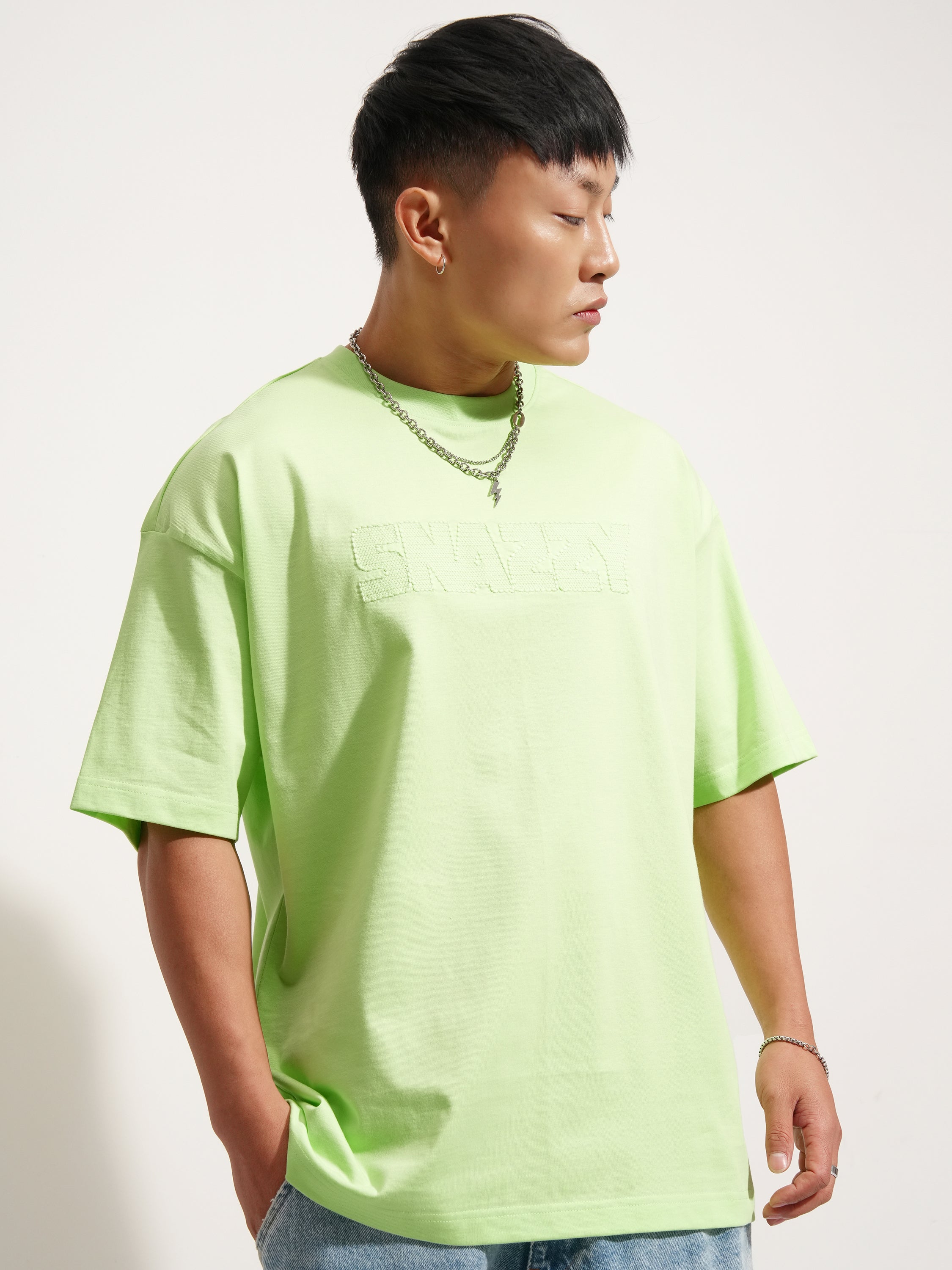 Highlander Men Green Self Design Round Neck Oversized Fit T-Shirt - Green - Image 6