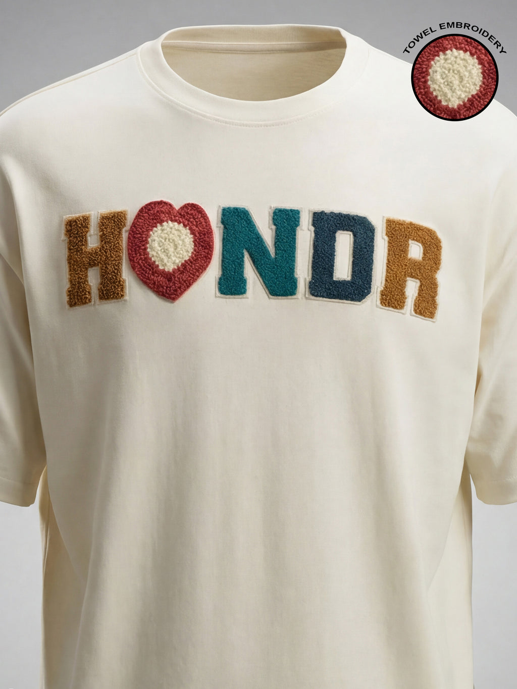 Highlander Men Cream Embroidered Round Neck Oversized Fit T-Shirt - Cream - Image 1