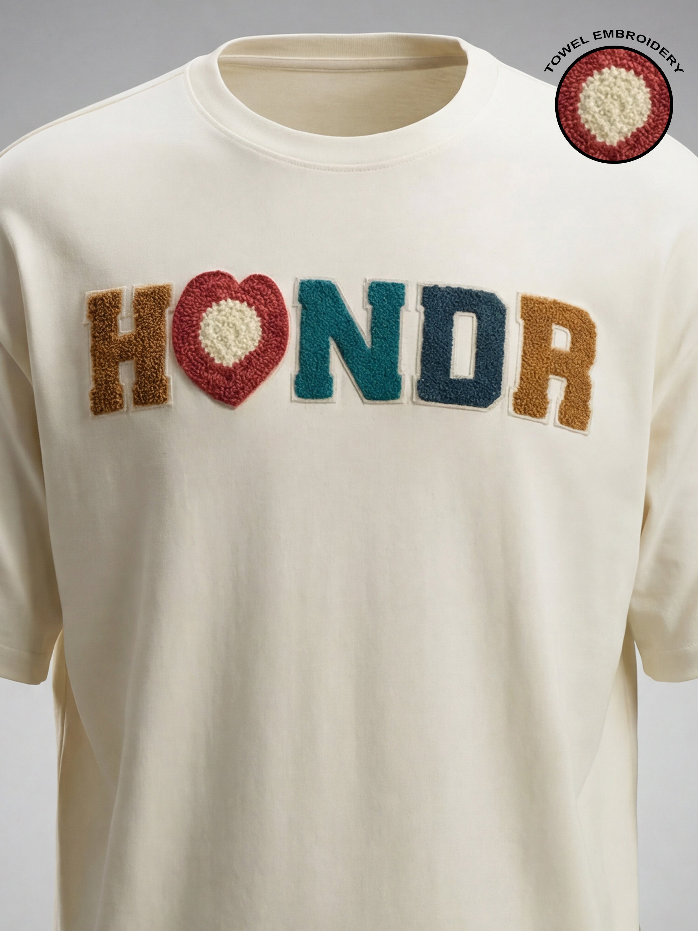 Highlander Men Cream Embroidered Round Neck Oversized Fit T-Shirt - Cream - Image 1