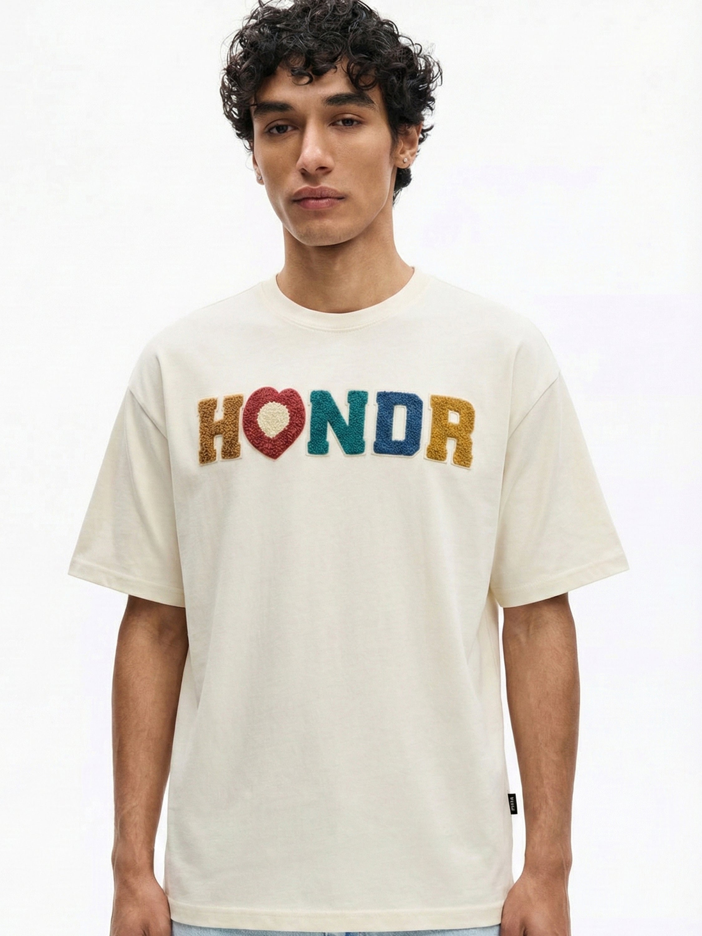 Highlander Men Cream Embroidered Round Neck Oversized Fit T-Shirt - Cream - Image 3