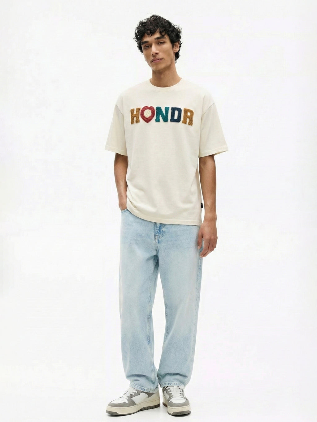Highlander Men Cream Embroidered Round Neck Oversized Fit T-Shirt - Cream - Image 5