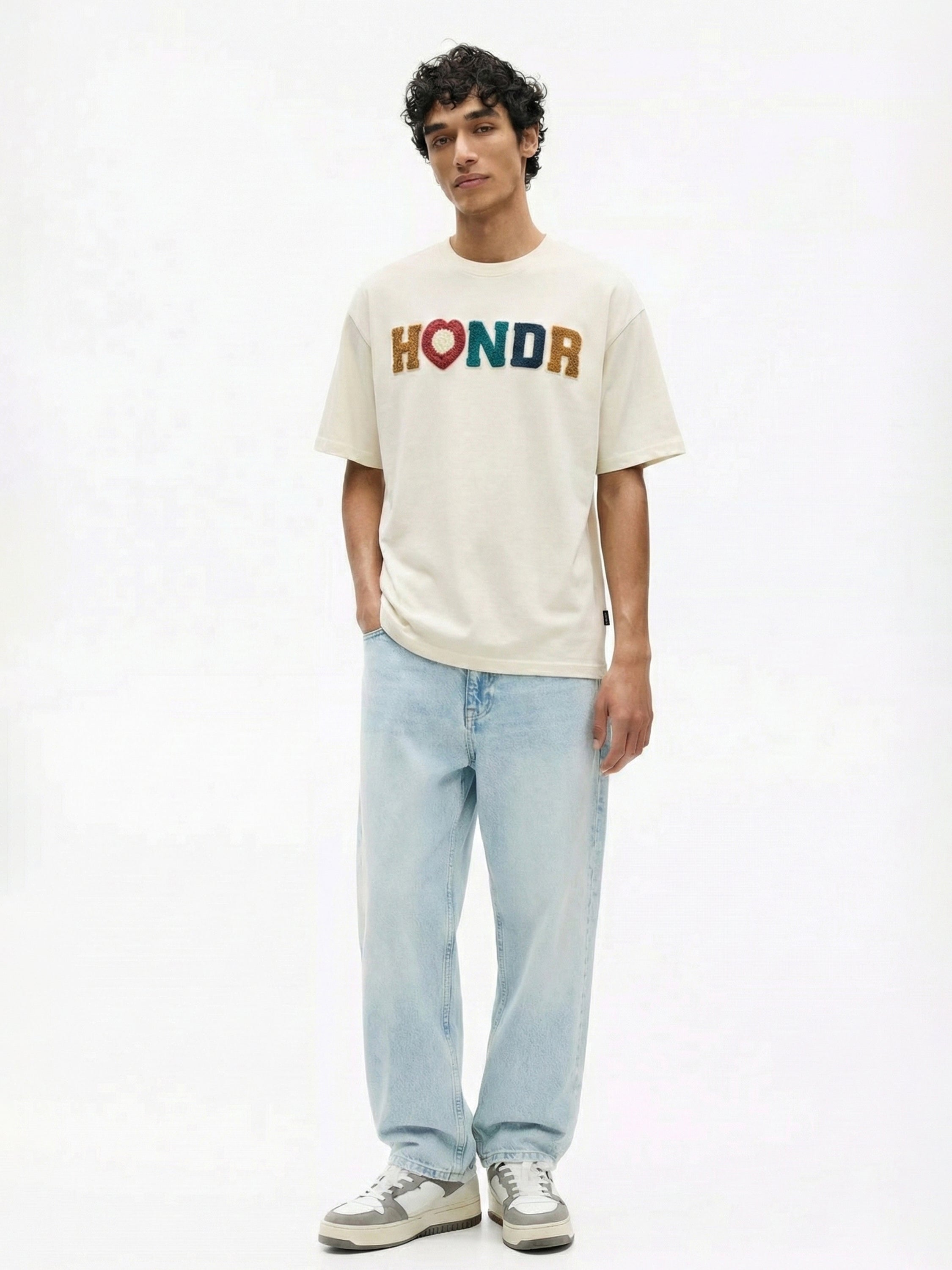 Highlander Men Cream Embroidered Round Neck Oversized Fit T-Shirt - Cream - Image 5