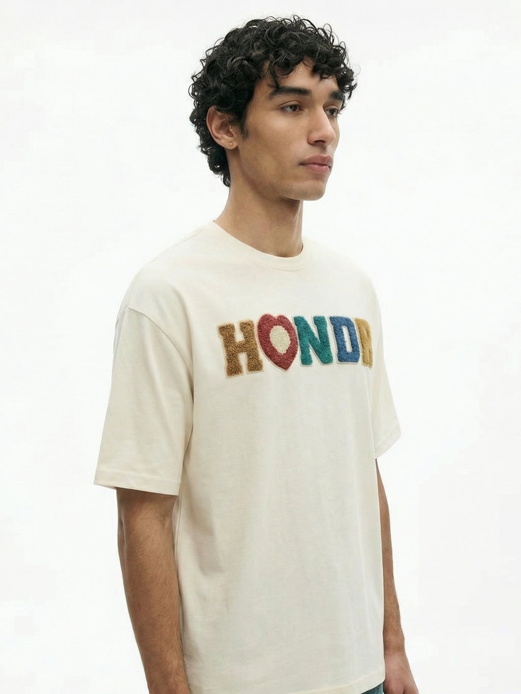 Highlander Men Cream Embroidered Round Neck Oversized Fit T-Shirt - Cream - Image 6