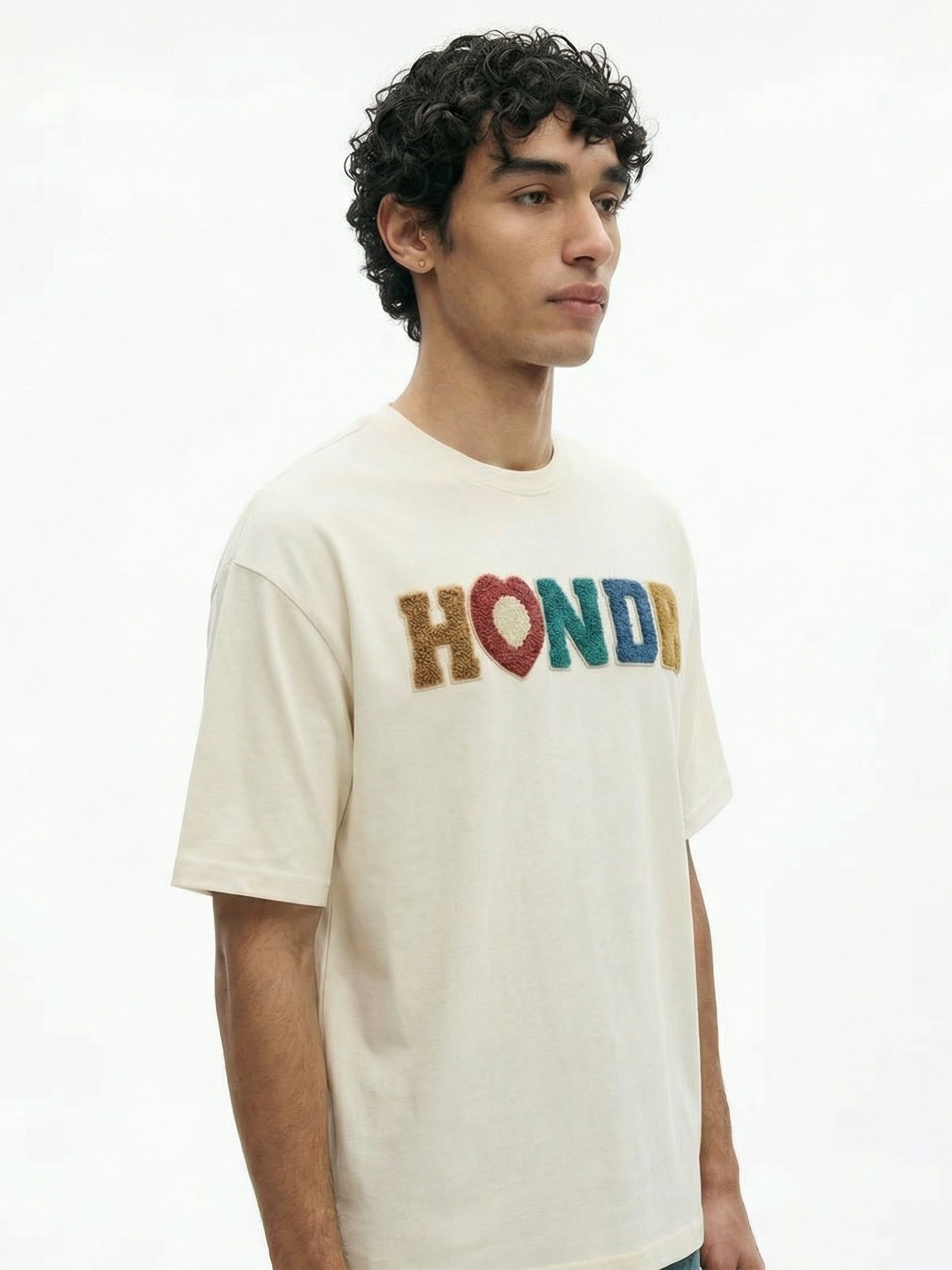 Highlander Men Cream Embroidered Round Neck Oversized Fit T-Shirt - Cream - Image 6