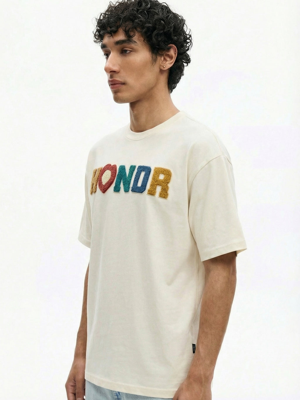 Highlander Men Cream Embroidered Round Neck Oversized Fit T-Shirt - Cream - Image 7