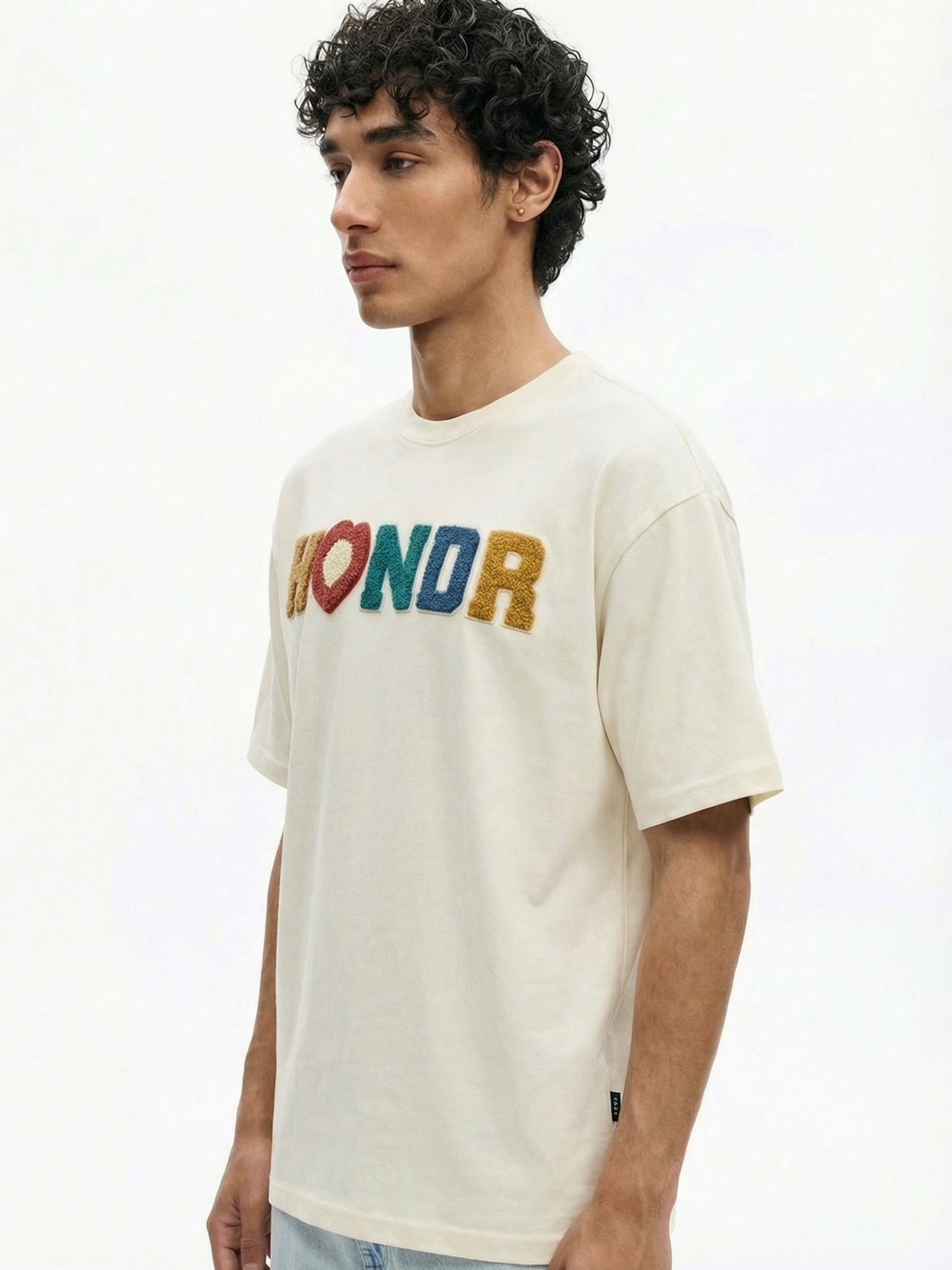 Highlander Men Cream Embroidered Round Neck Oversized Fit T-Shirt - Cream - Image 7