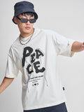 Highlander Men Cream Printed Round Neck Oversized Fit T-Shirt - Cream - Image 1