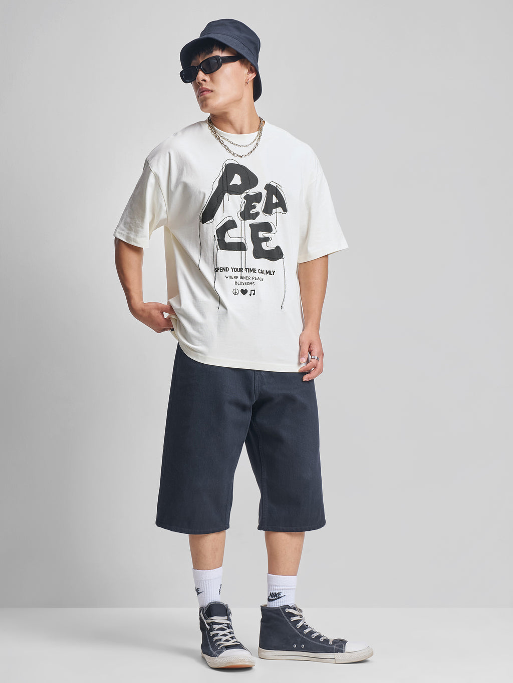 Highlander Men Cream Printed Round Neck Oversized Fit T-Shirt - Cream - Image 2