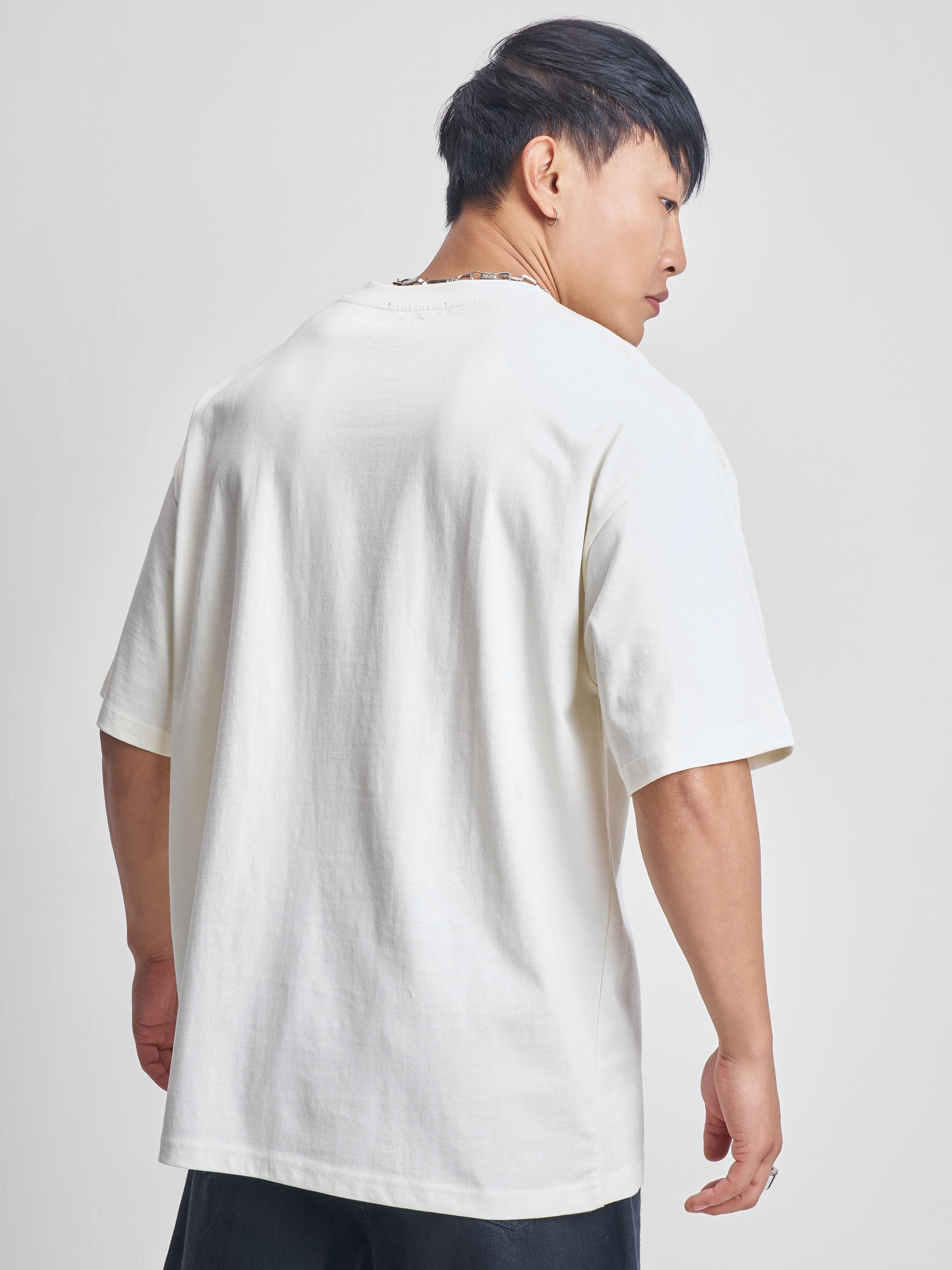 Highlander Men Cream Printed Round Neck Oversized Fit T-Shirt - Cream - Image 3