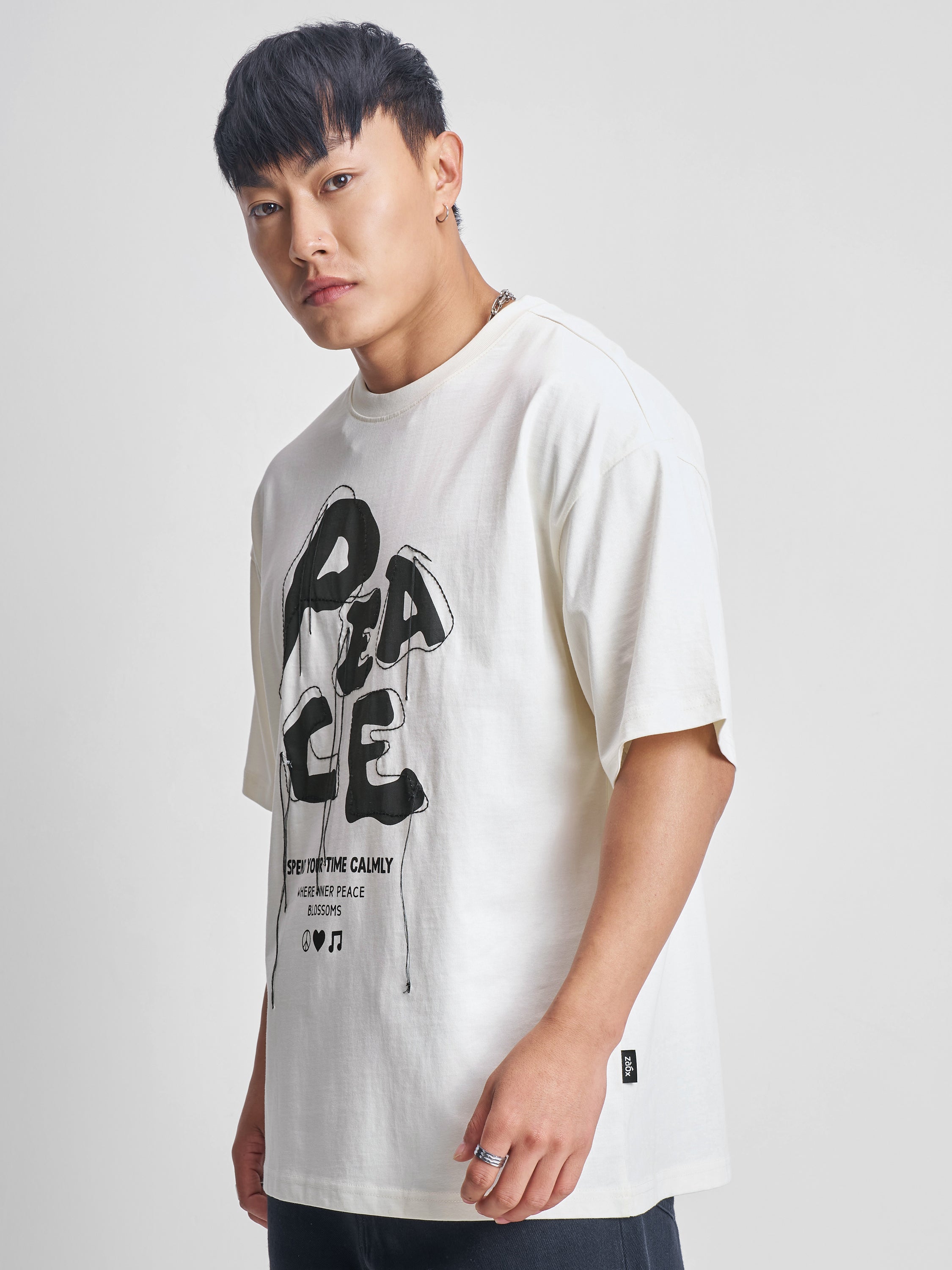Highlander Men Cream Printed Round Neck Oversized Fit T-Shirt - Cream - Image 4