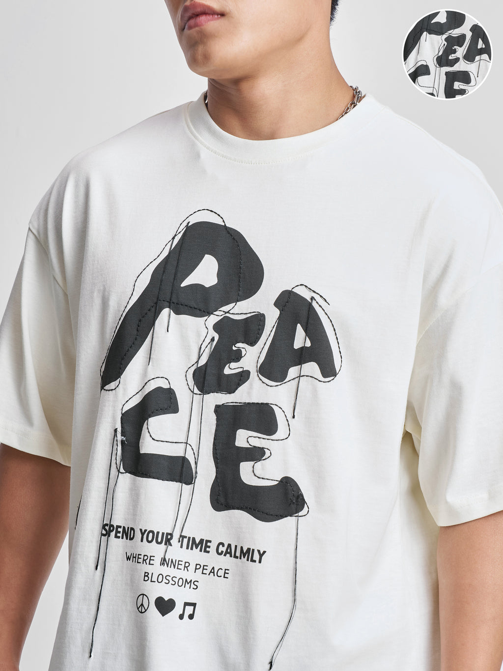 Highlander Men Cream Printed Round Neck Oversized Fit T-Shirt - Cream - Image 5