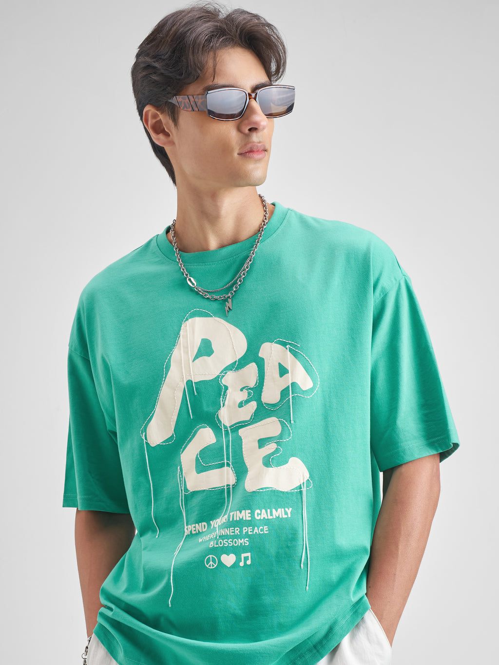 Highlander Men Turquoise Embroidered Round Neck T-Shirt - Turquoise - Image 1