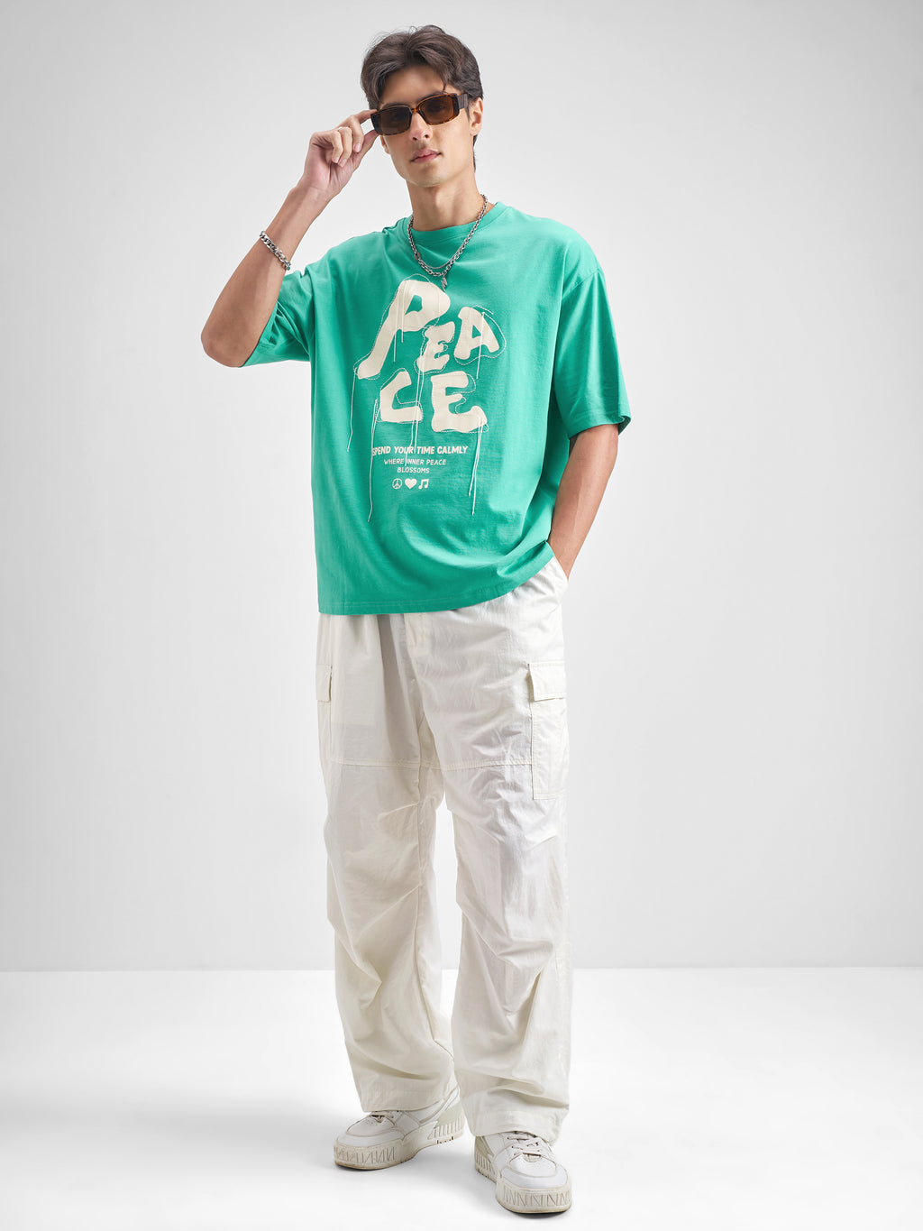 Highlander Men Turquoise Embroidered Round Neck T-Shirt - Turquoise - Image 2