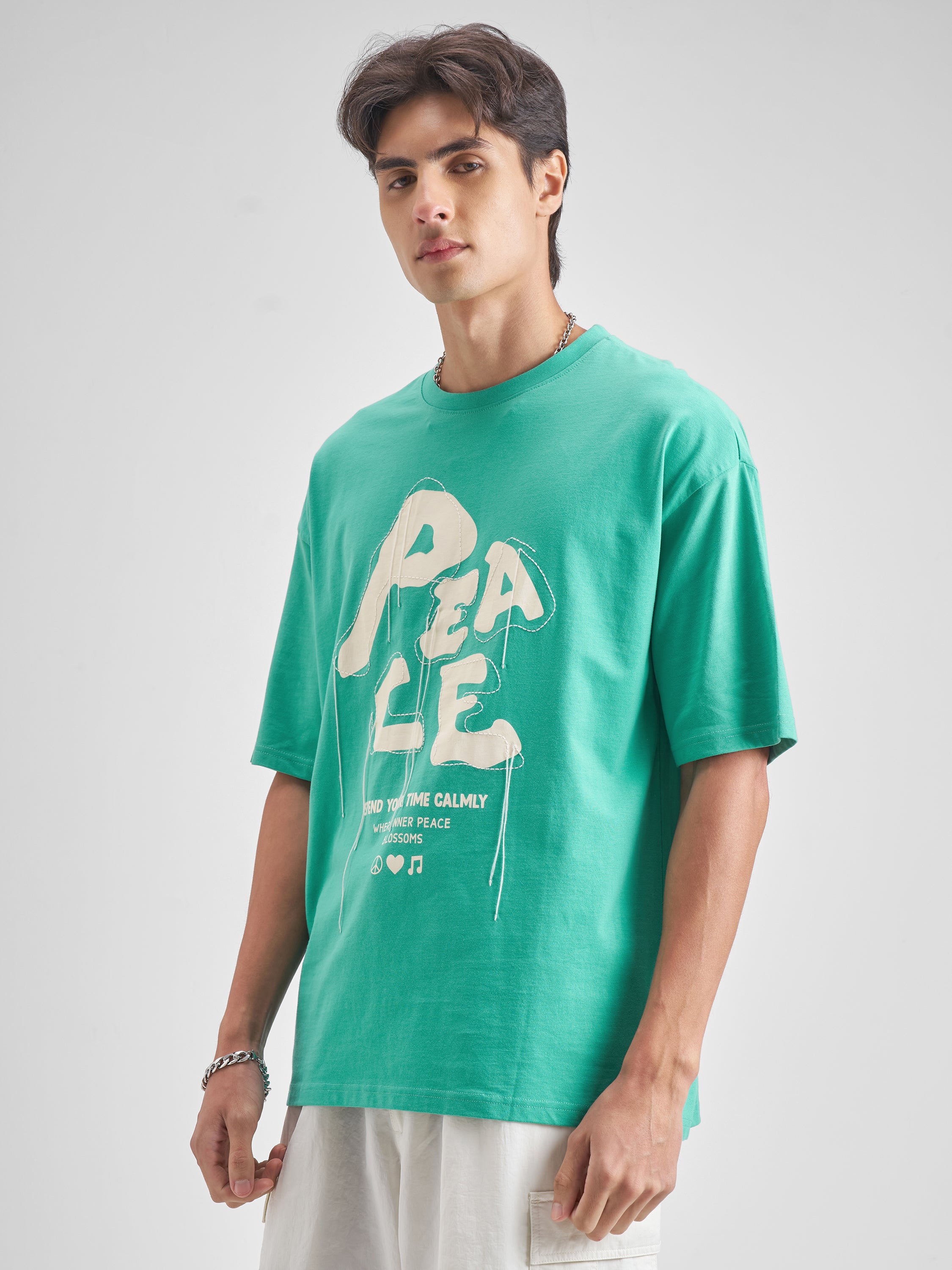 Highlander Men Turquoise Embroidered Round Neck T-Shirt - Turquoise - Image 4