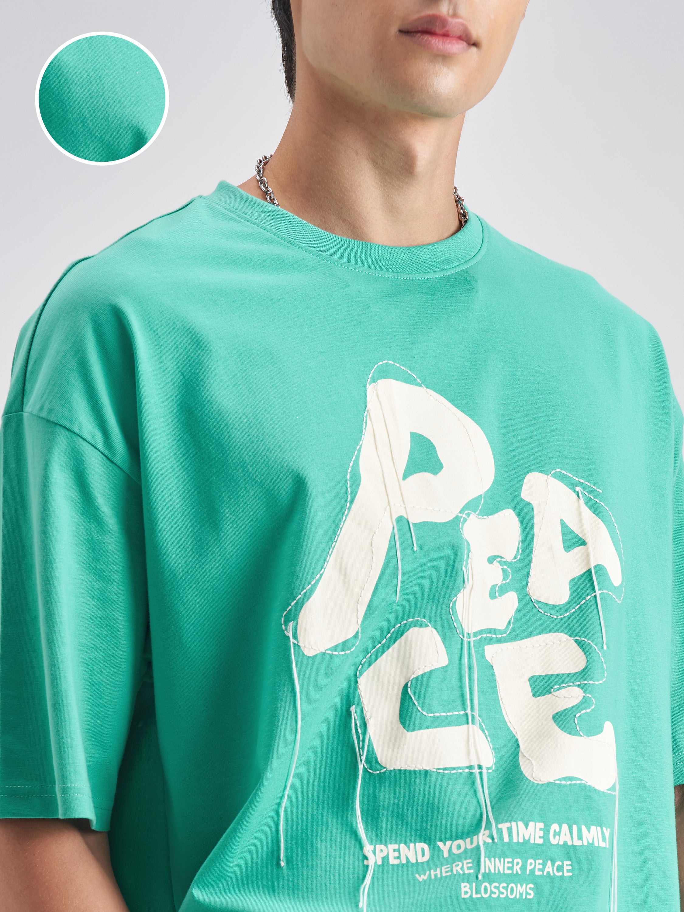 Highlander Men Turquoise Embroidered Round Neck T-Shirt - Turquoise - Image 5