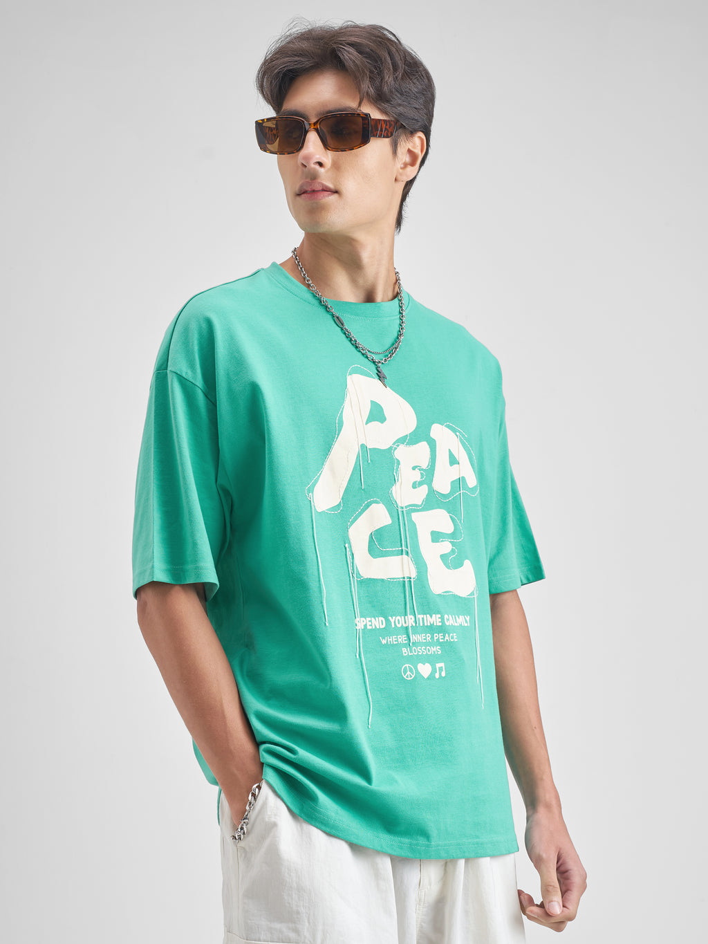 Highlander Men Turquoise Embroidered Round Neck T-Shirt - Turquoise - Image 6