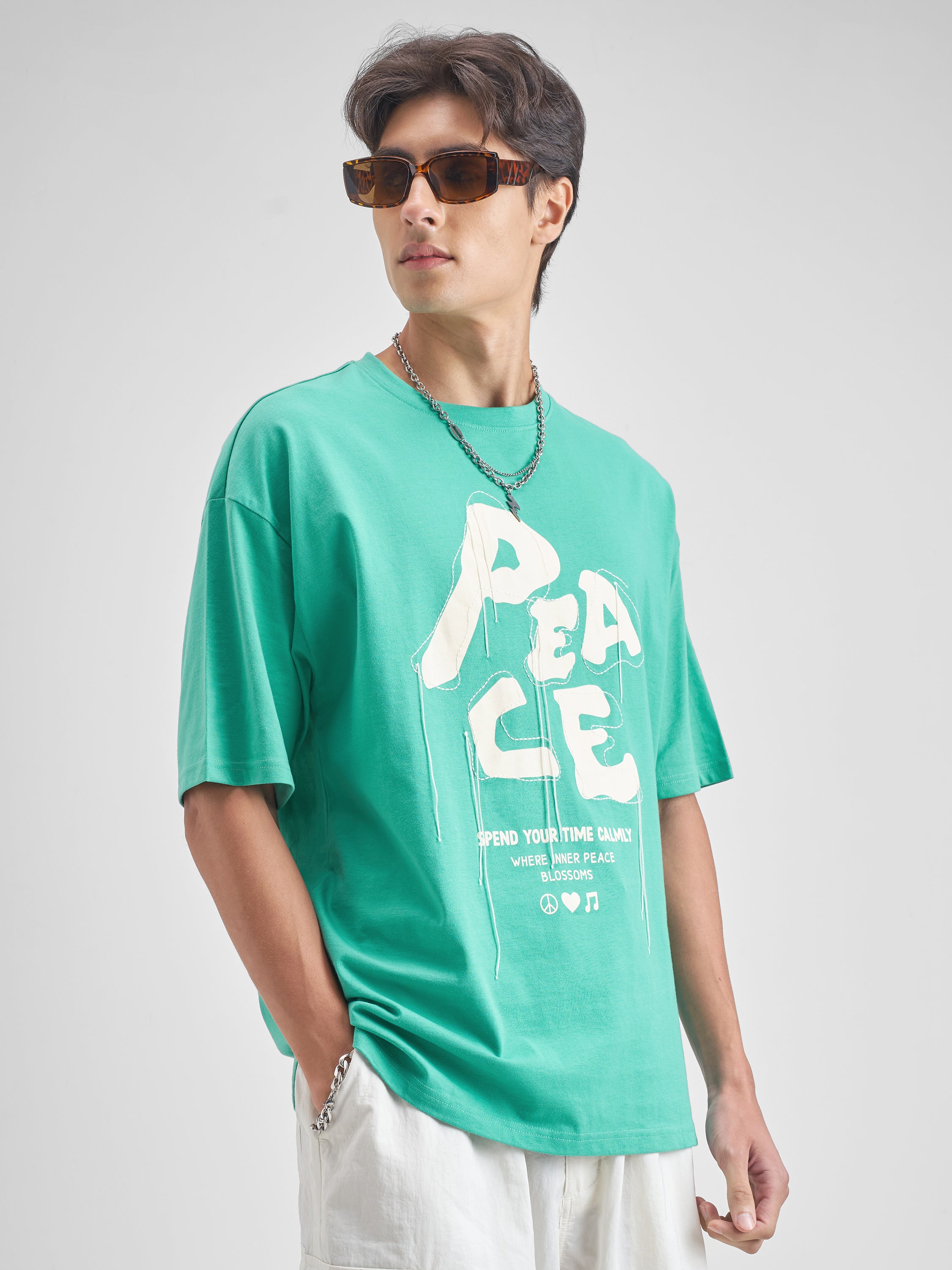 Highlander Men Turquoise Embroidered Round Neck T-Shirt - Turquoise - Image 6