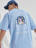 Highlander Men Blue Printed Round Neck Oversized Fit T-Shirt - Blue - Image 1