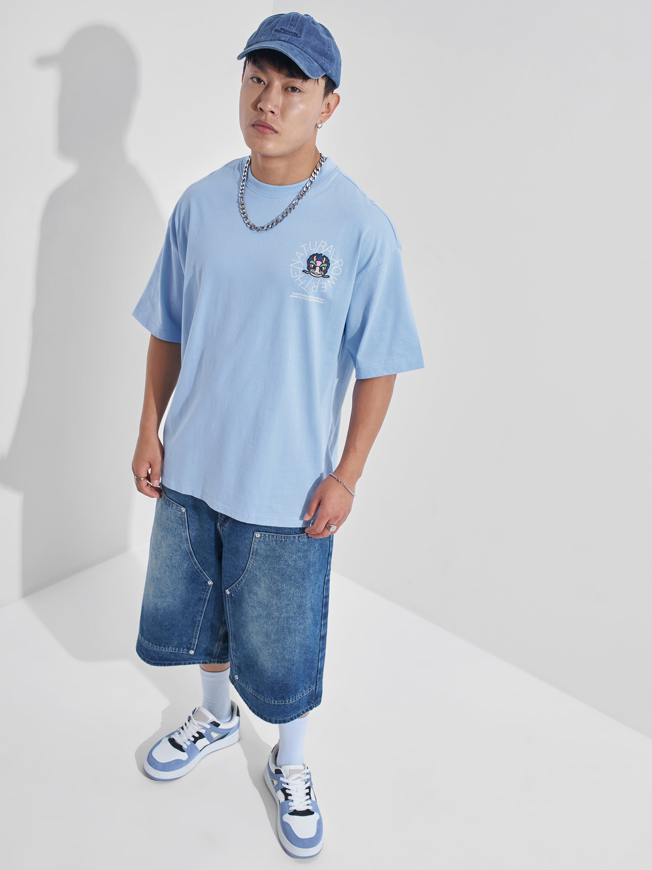 Highlander Men Blue Printed Round Neck Oversized Fit T-Shirt - Blue - Image 2
