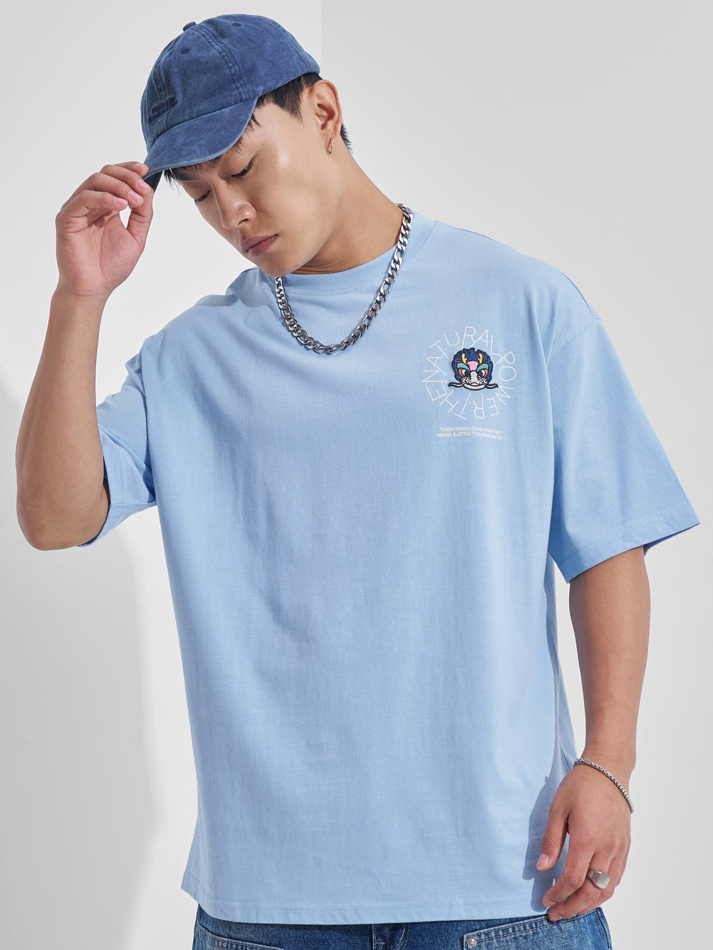Highlander Men Blue Printed Round Neck Oversized Fit T-Shirt - Blue - Image 3