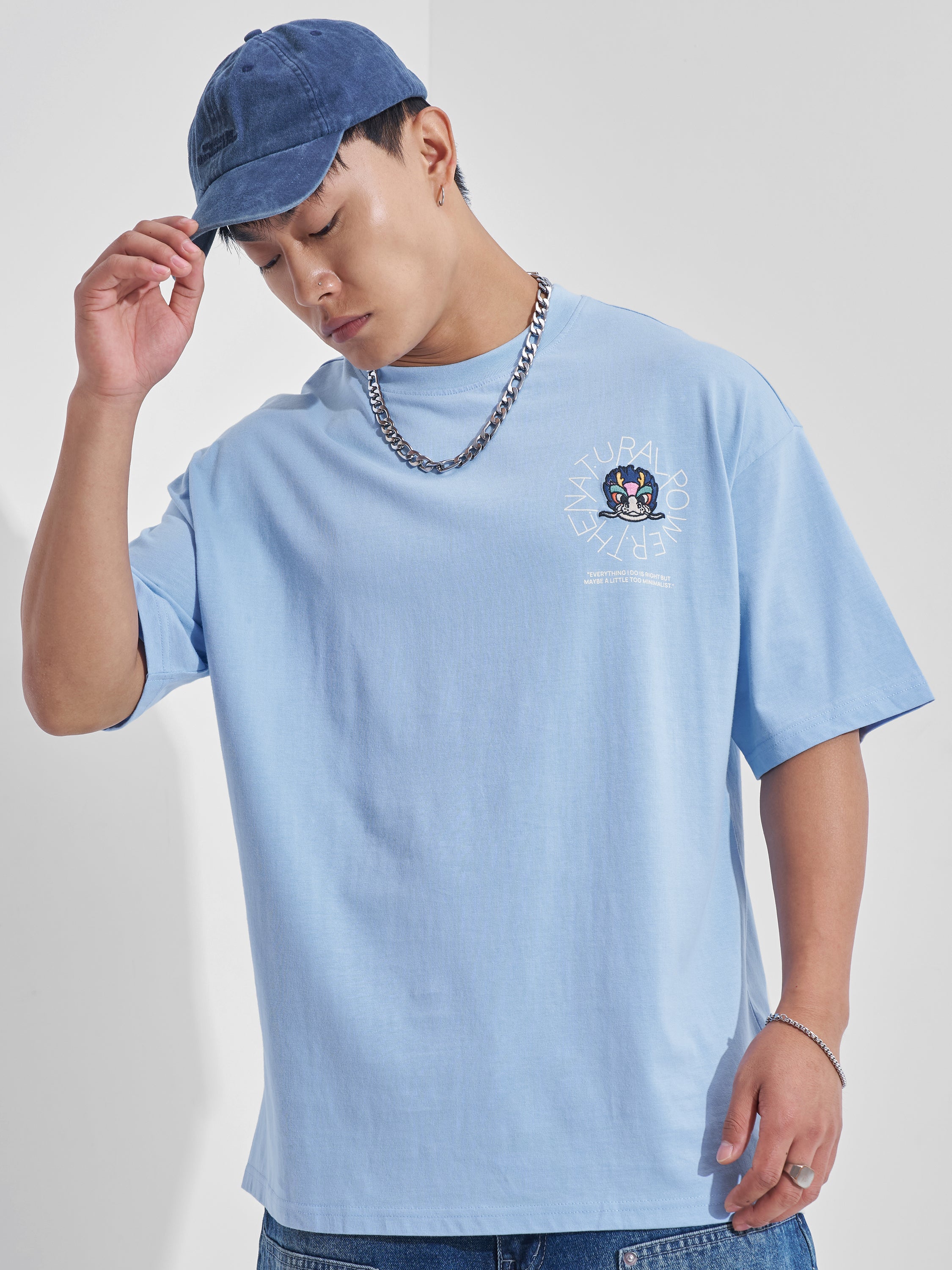 Highlander Men Blue Printed Round Neck Oversized Fit T-Shirt - Blue - Image 3