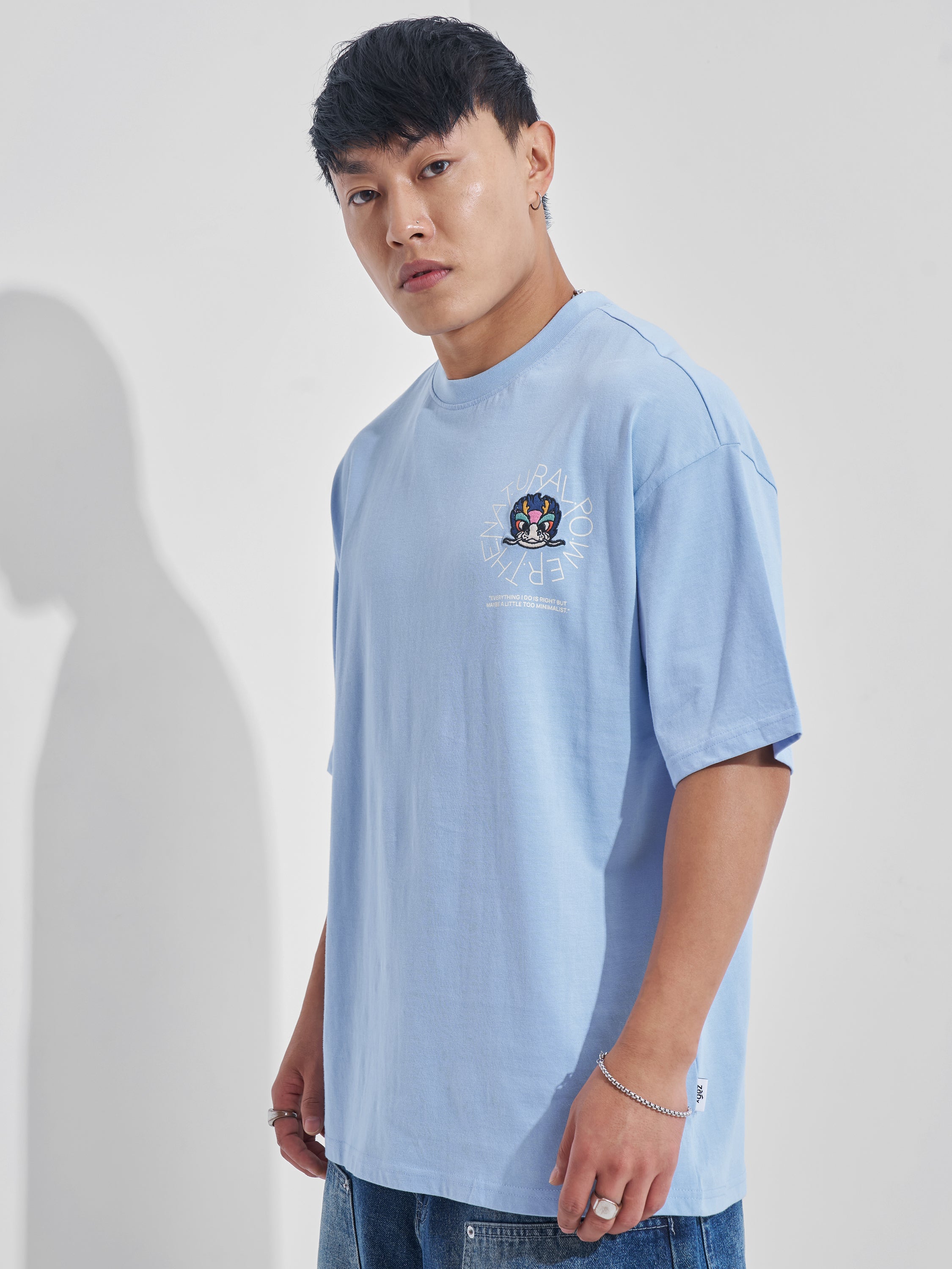 Highlander Men Blue Printed Round Neck Oversized Fit T-Shirt - Blue - Image 4