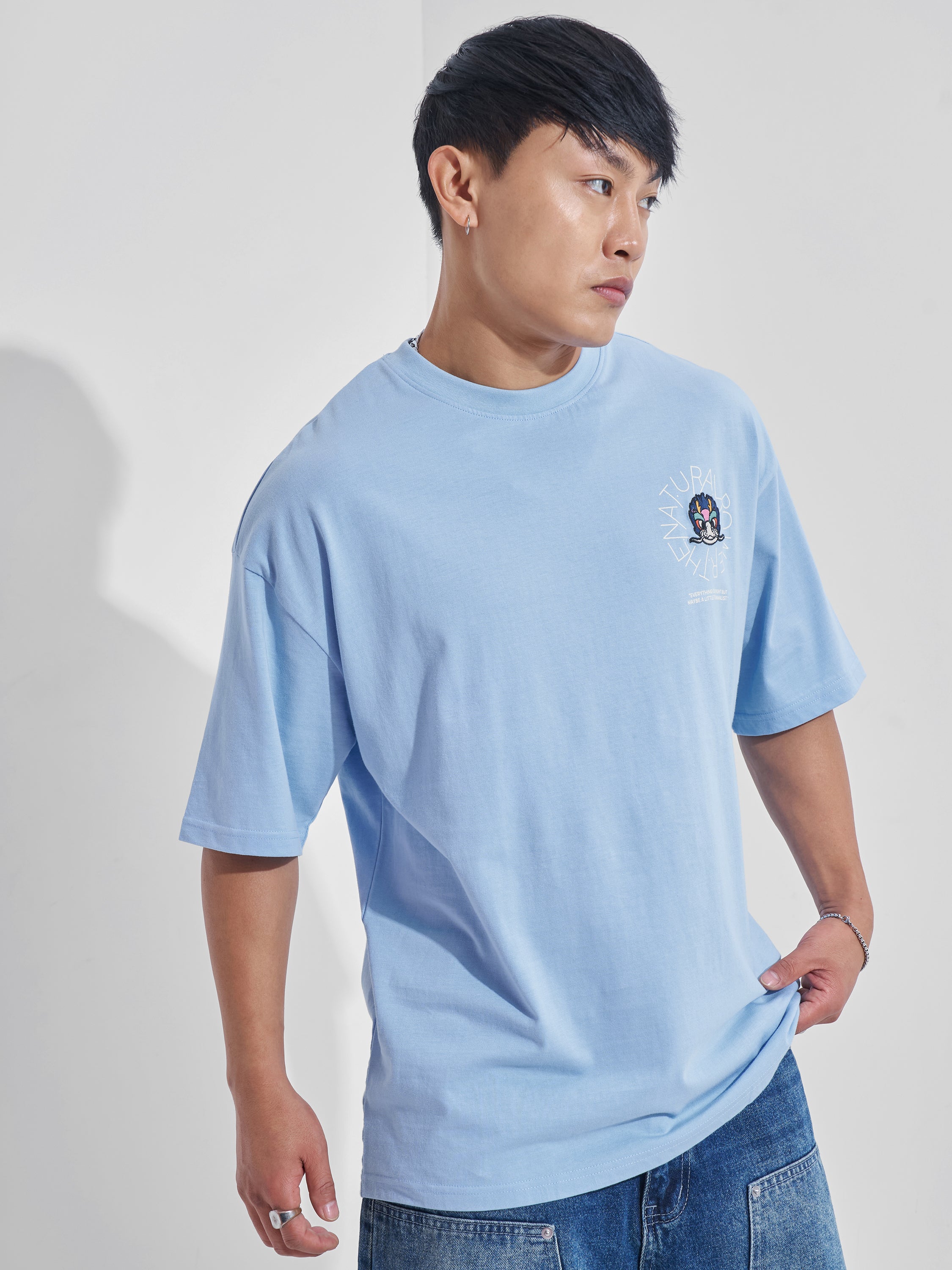 Highlander Men Blue Printed Round Neck Oversized Fit T-Shirt - Blue - Image 6