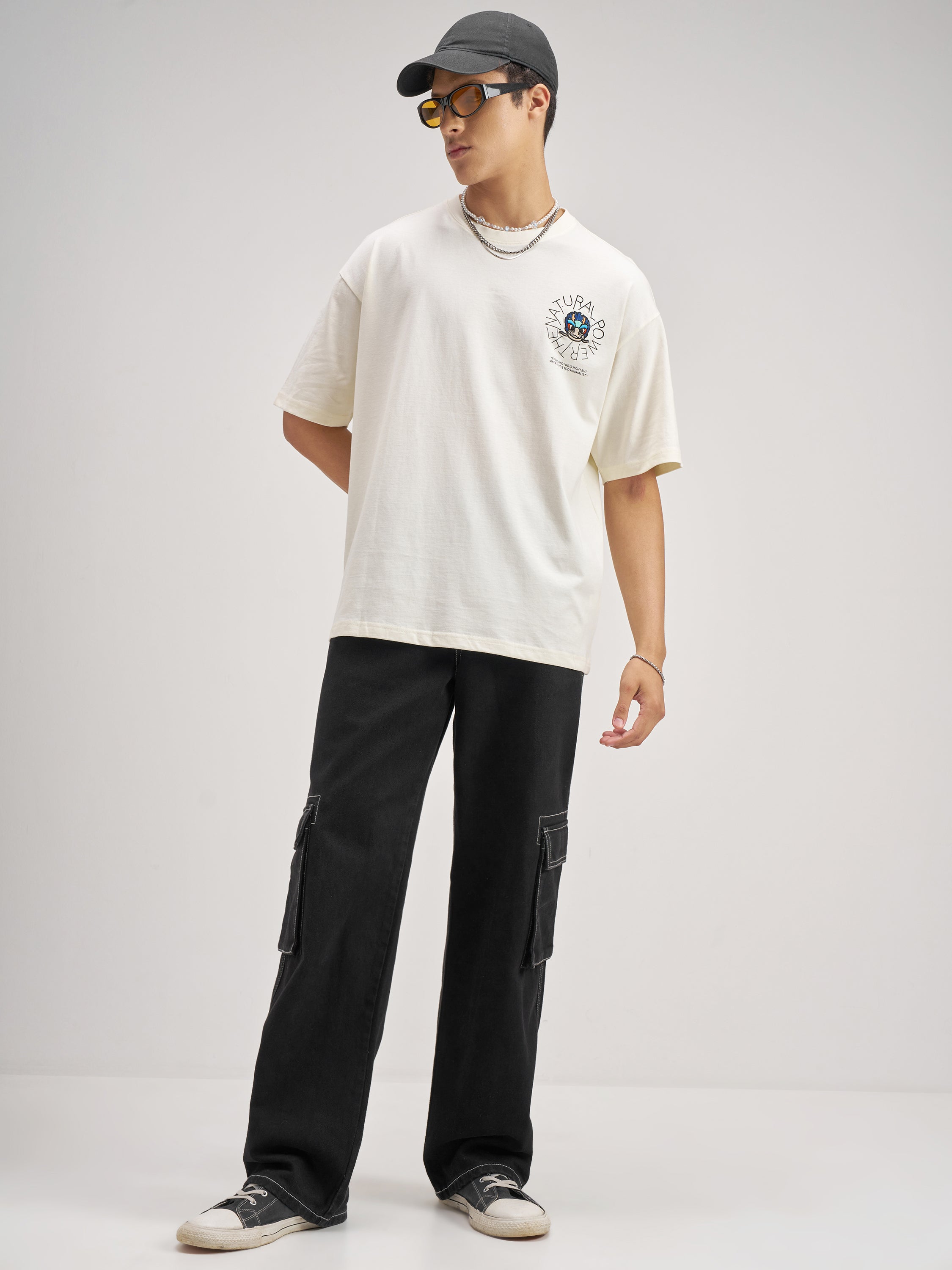Highlander Men Off White Printed Round Neck Oversized Fit T-Shirt - Off White - Image 2