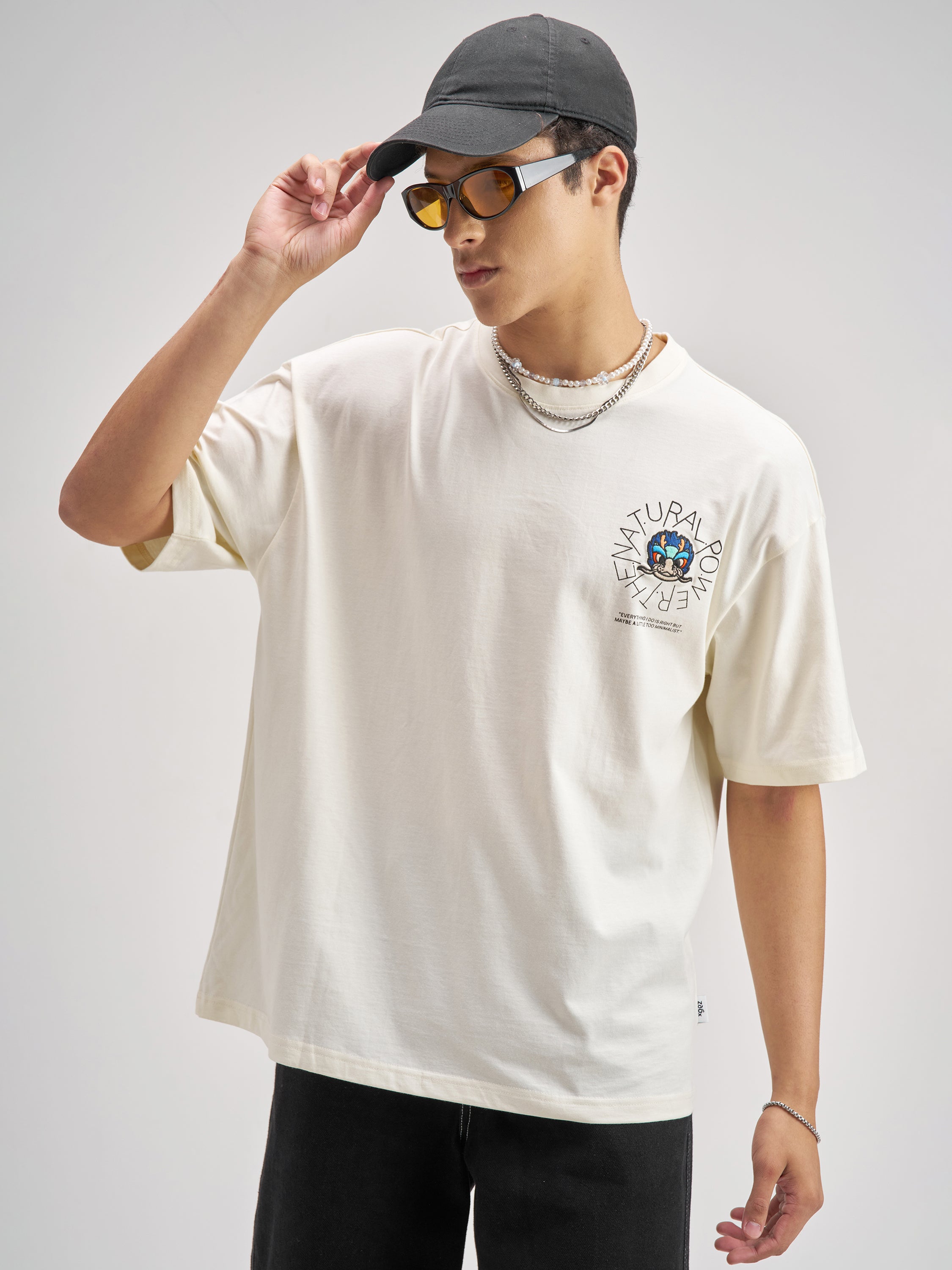 Highlander Men Off White Printed Round Neck Oversized Fit T-Shirt - Off White - Image 3