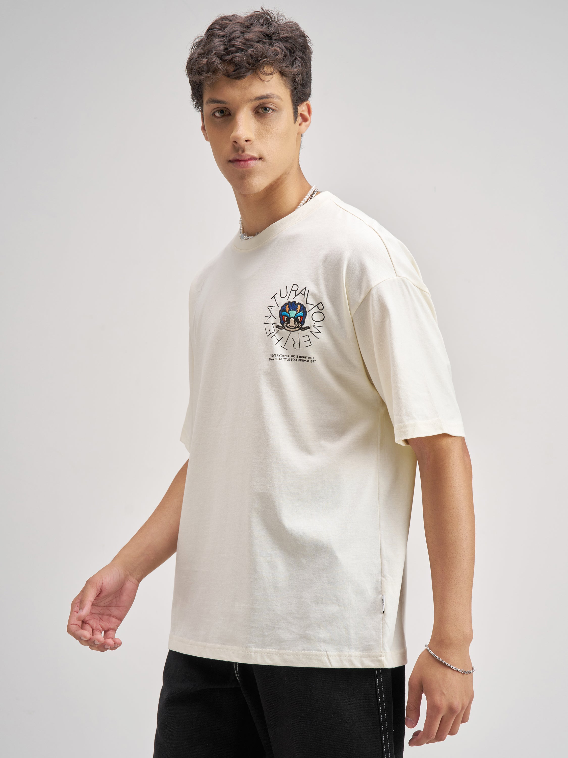 Highlander Men Off White Printed Round Neck Oversized Fit T-Shirt - Off White - Image 4