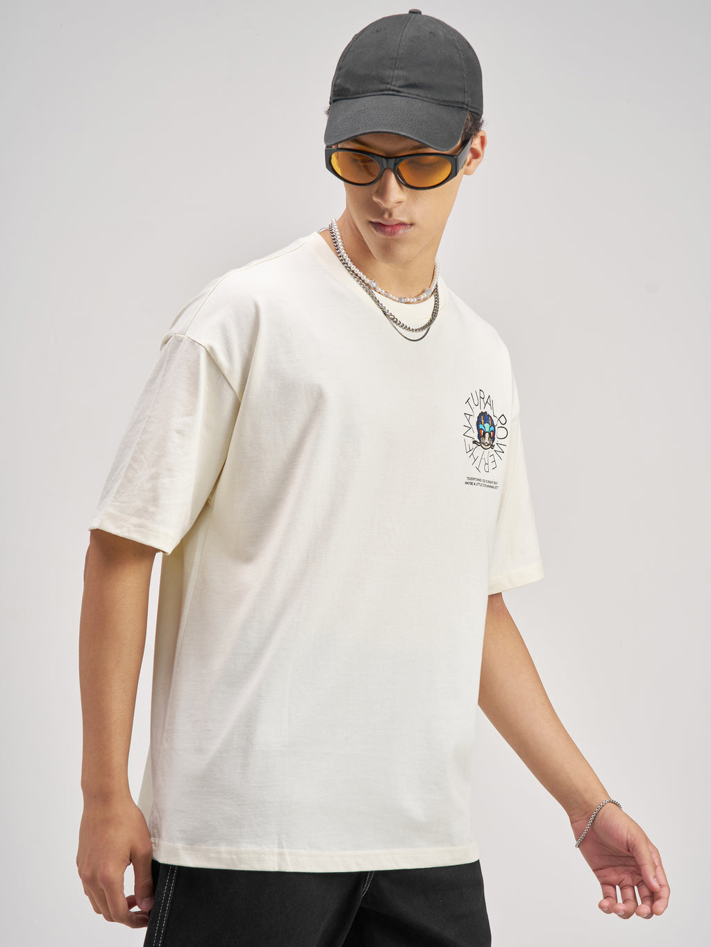 Highlander Men Off White Printed Round Neck Oversized Fit T-Shirt - Off White - Image 6