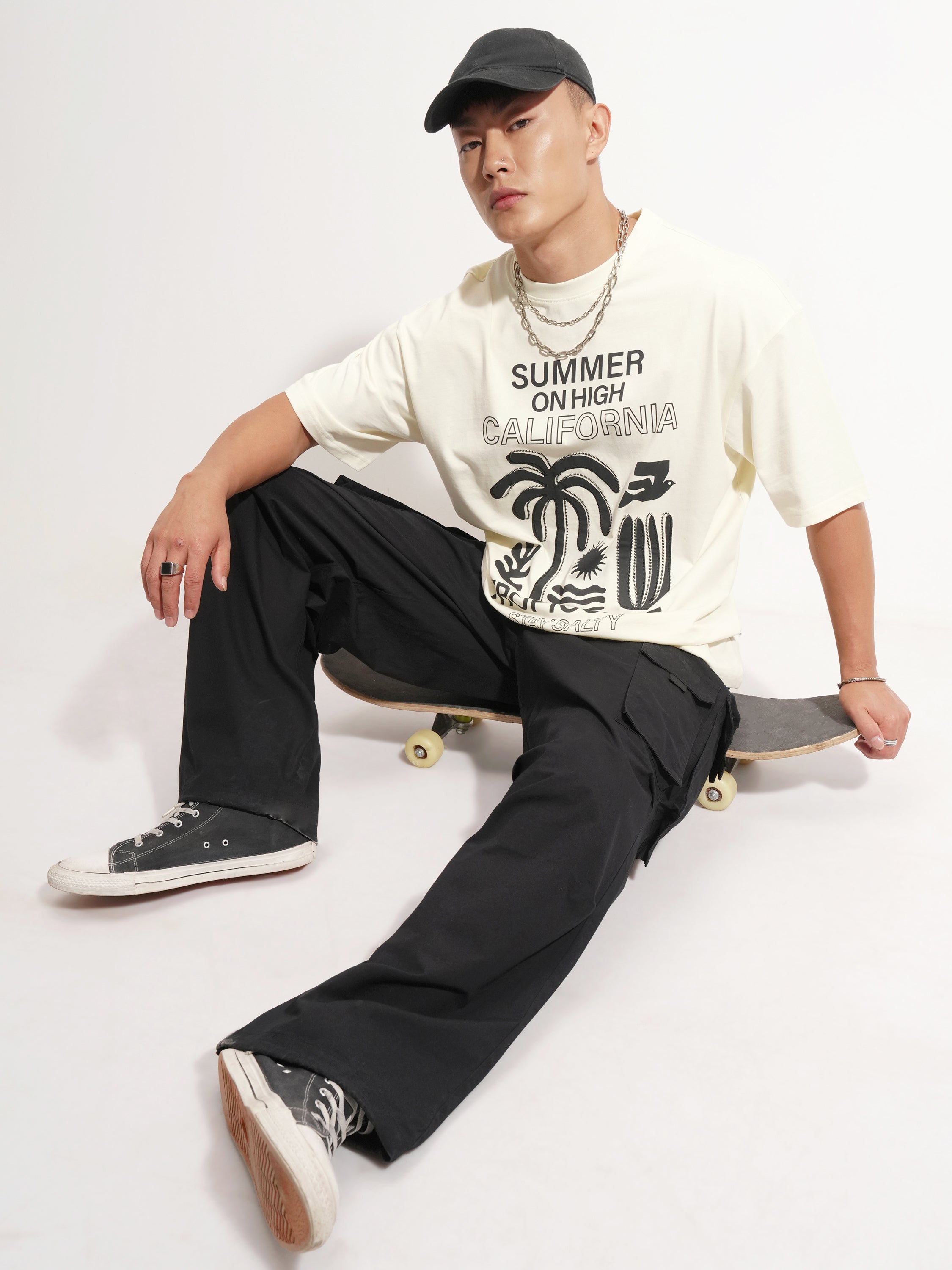 Highlander Men Cream Printed Round Neck Oversized Fit T-Shirt - Cream - Image 2