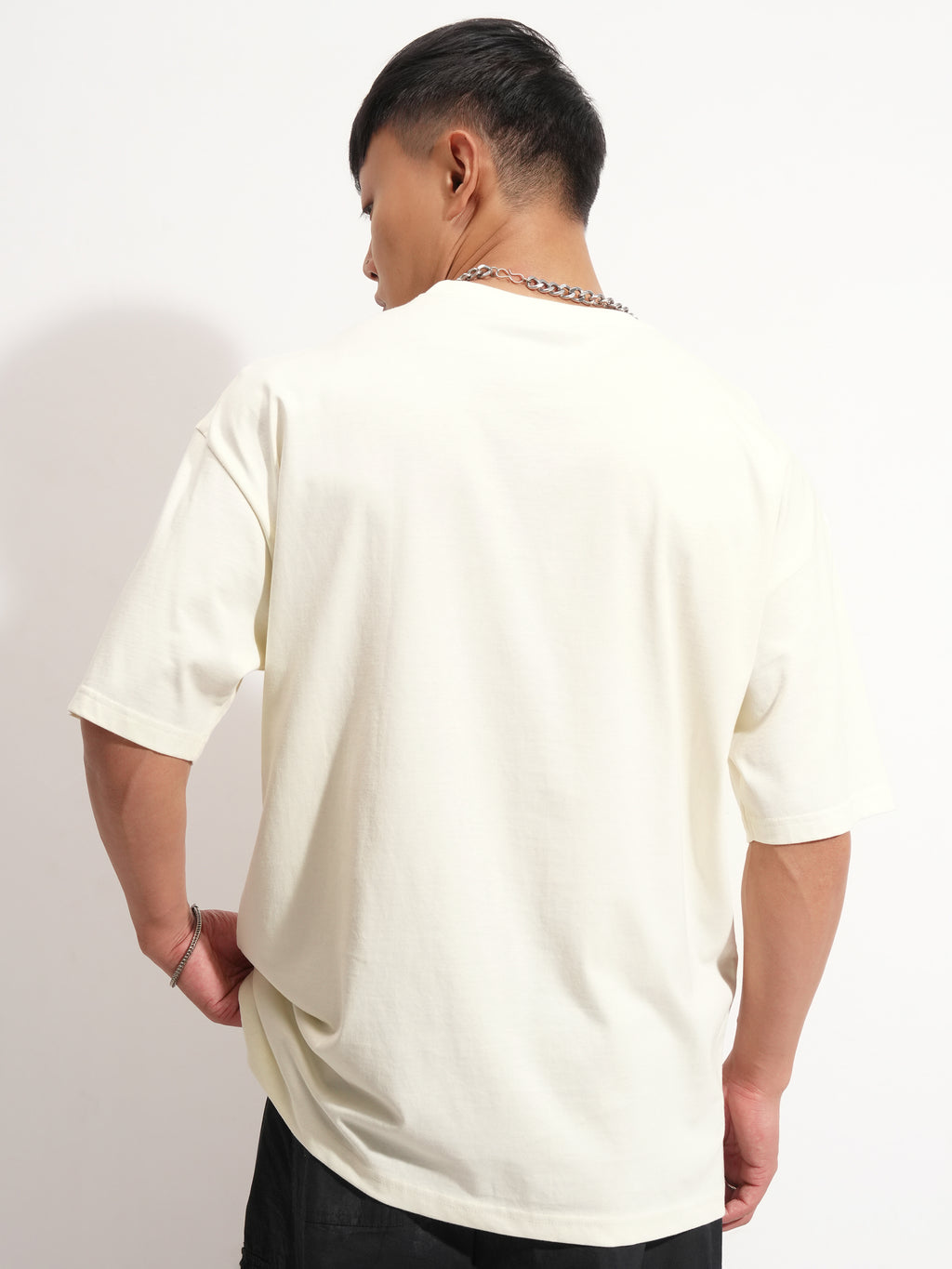 Highlander Men Cream Printed Round Neck Oversized Fit T-Shirt - Cream - Image 3
