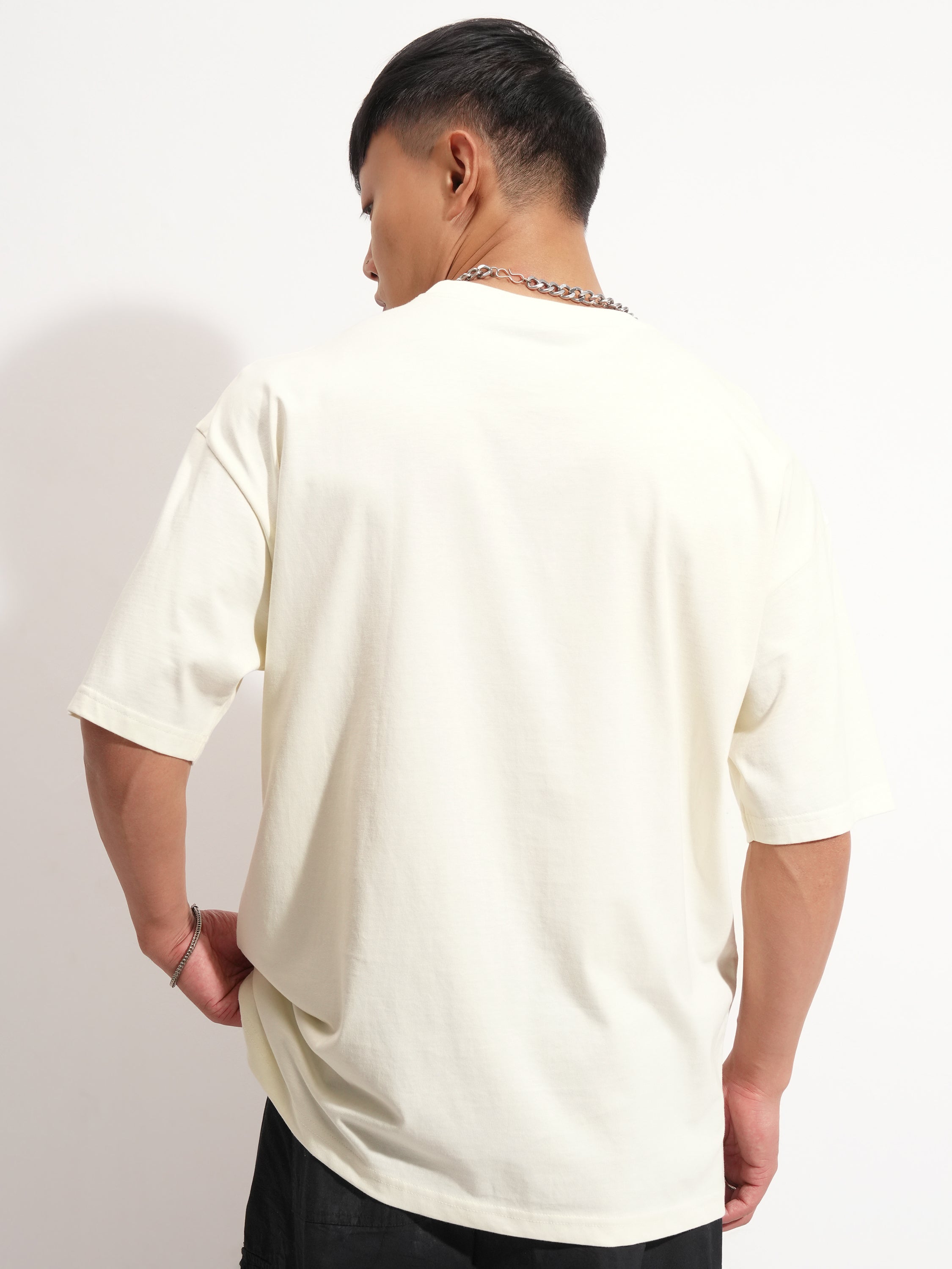 Highlander Men Cream Printed Round Neck Oversized Fit T-Shirt - Cream - Image 3