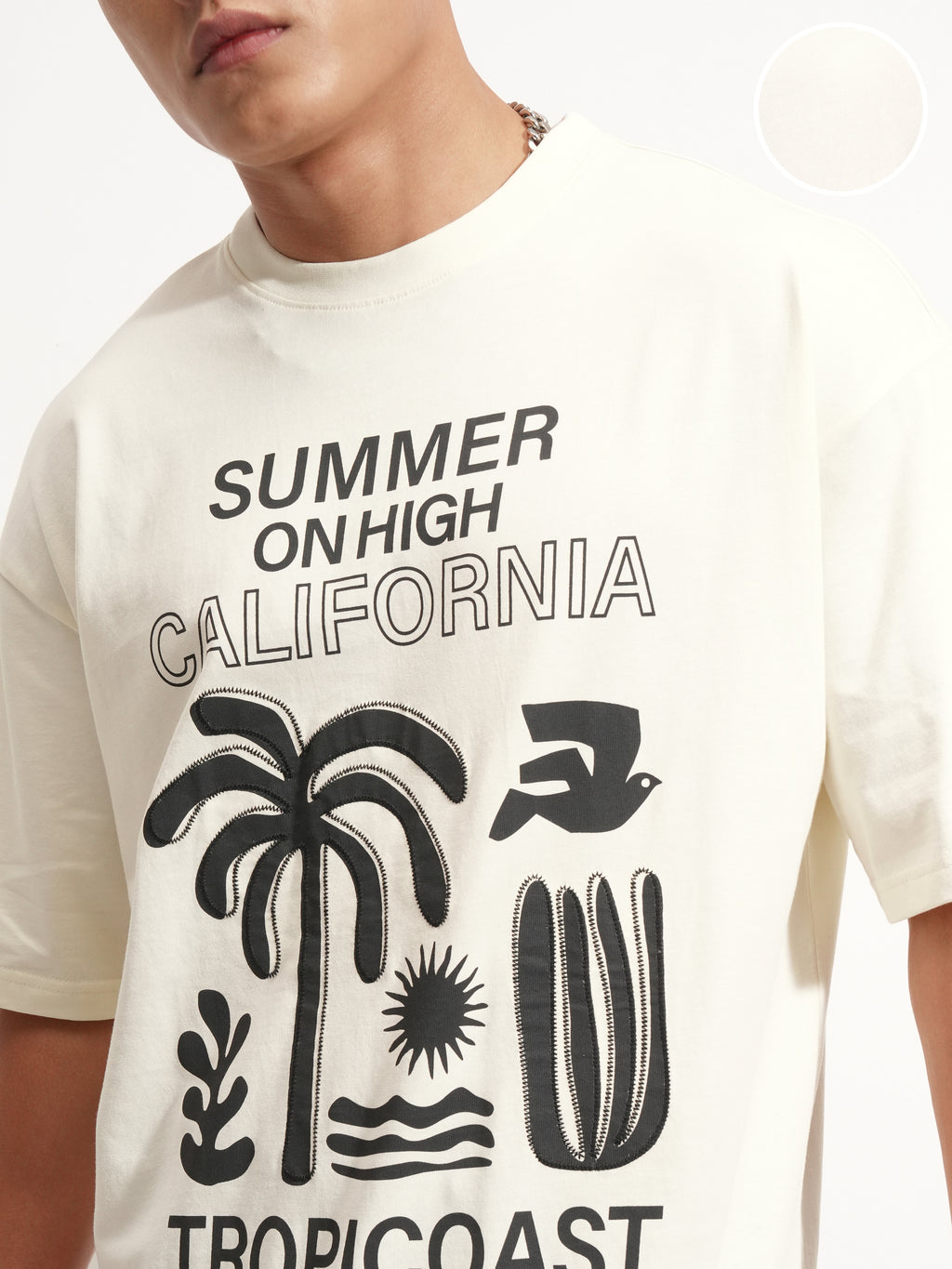 Highlander Men Cream Printed Round Neck Oversized Fit T-Shirt - Cream - Image 5