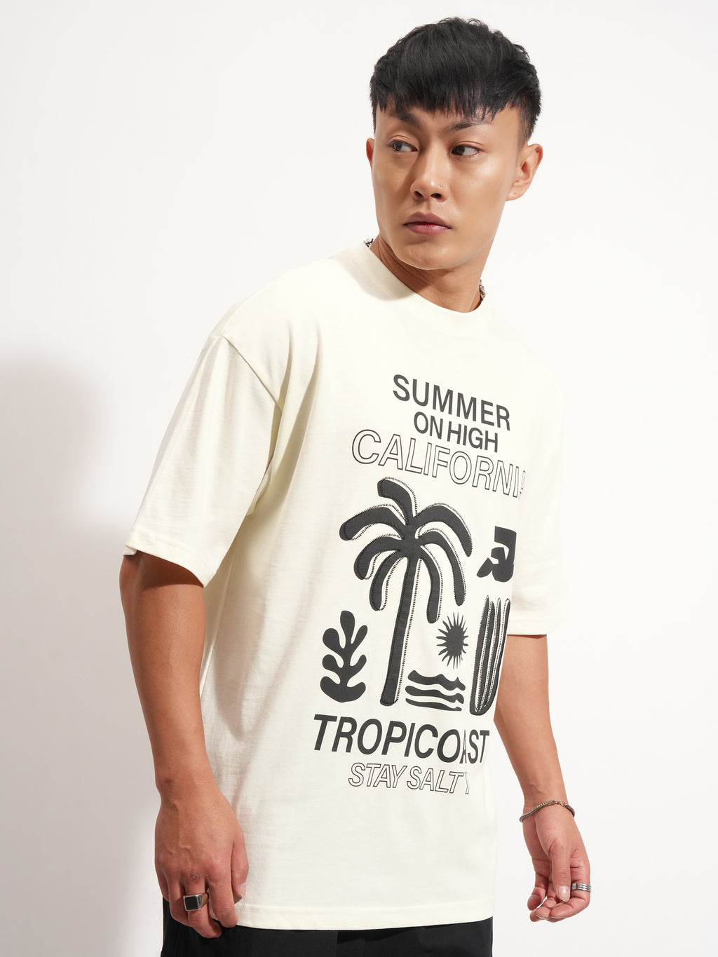 Highlander Men Cream Printed Round Neck Oversized Fit T-Shirt - Cream - Image 6