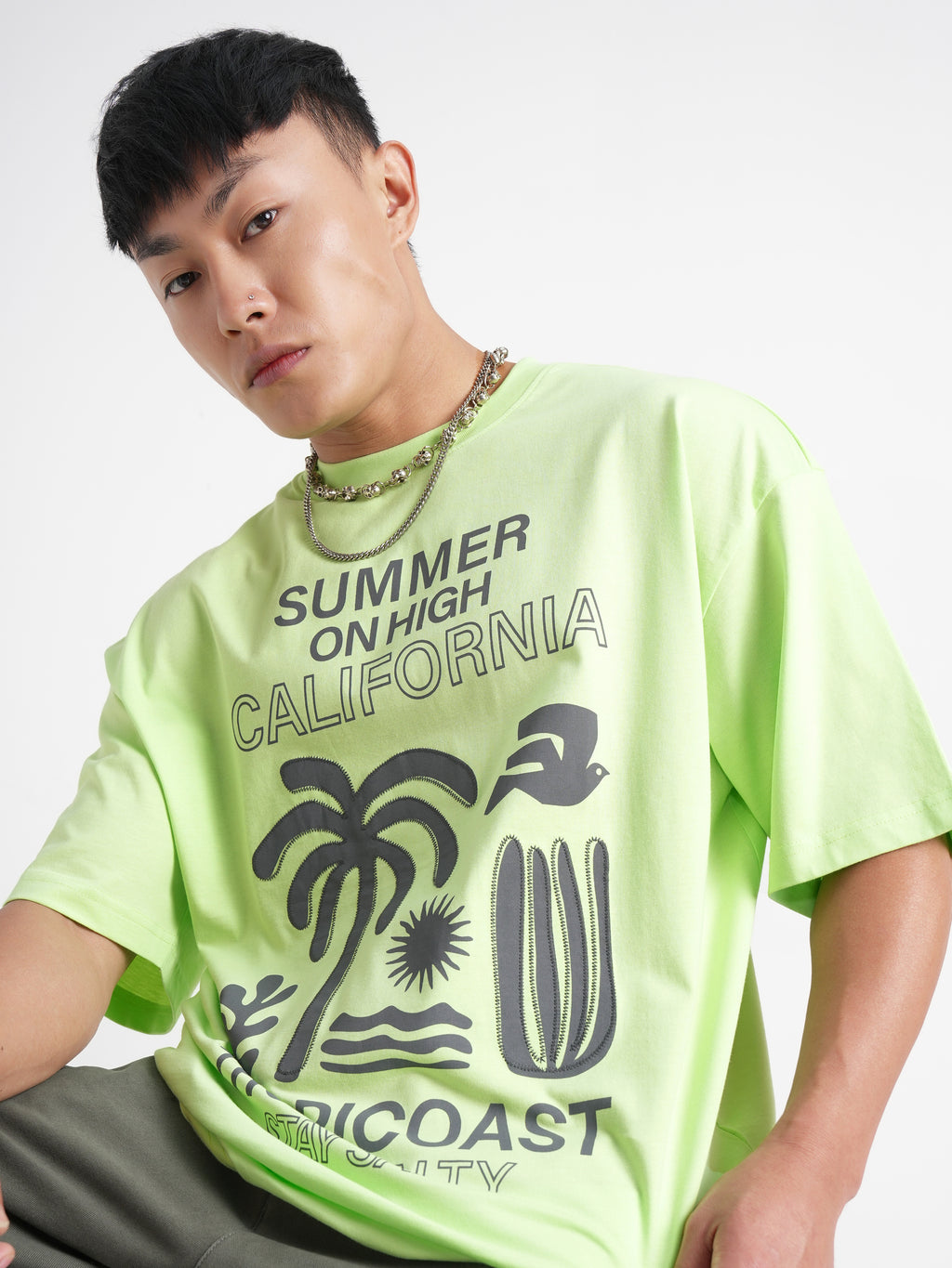 Highlander Men Green Printed Round Neck Oversized Fit T-Shirt - Green - Image 1