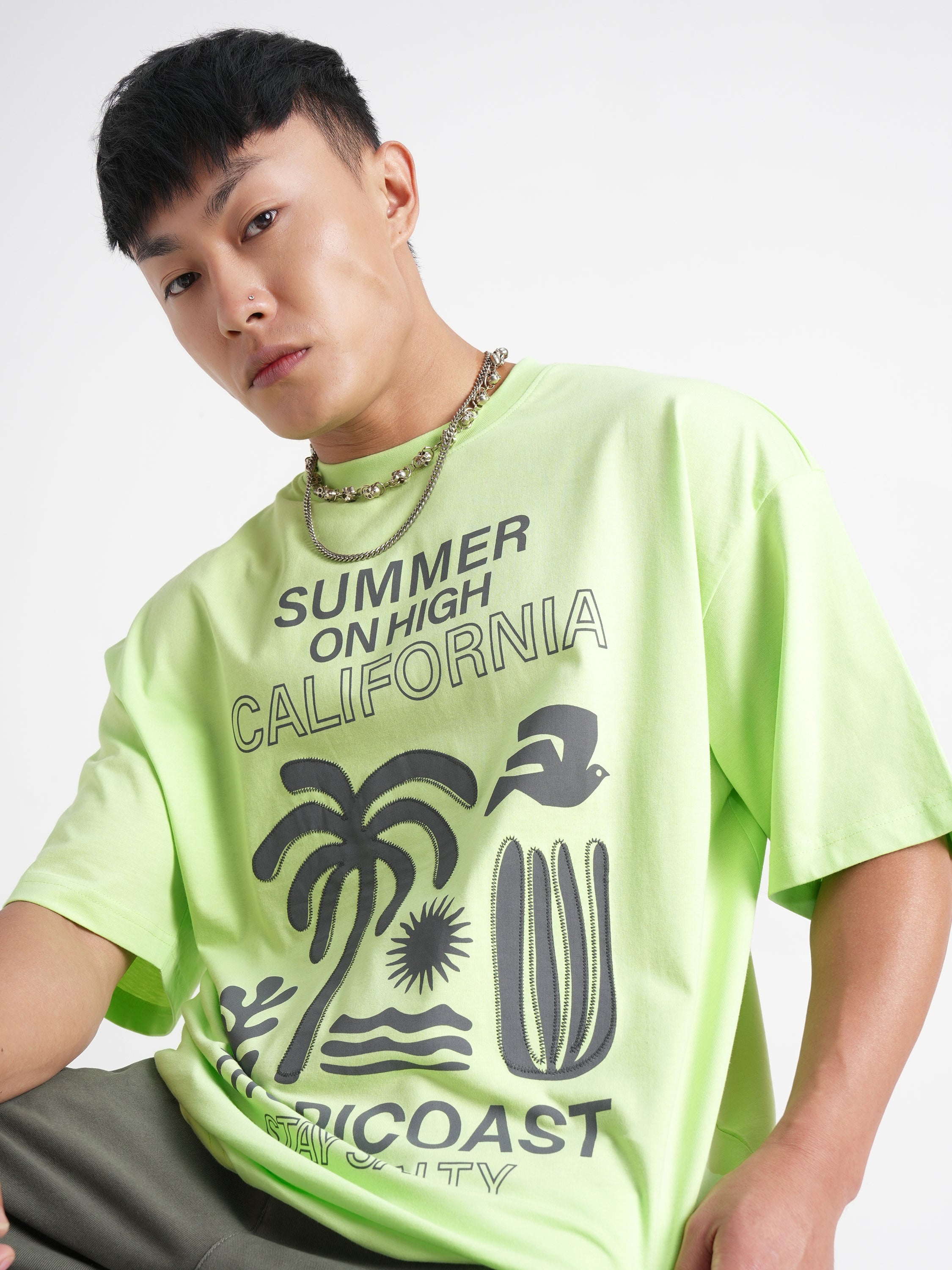 Highlander Men Green Printed Round Neck Oversized Fit T-Shirt - Green - Image 1