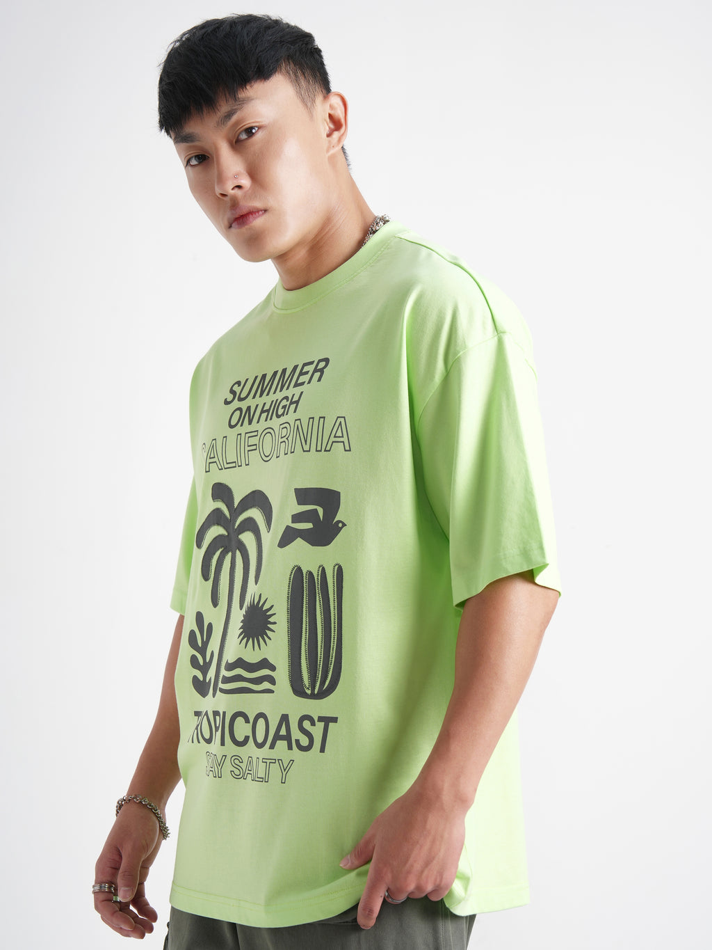 Highlander Men Green Printed Round Neck Oversized Fit T-Shirt - Green - Image 4