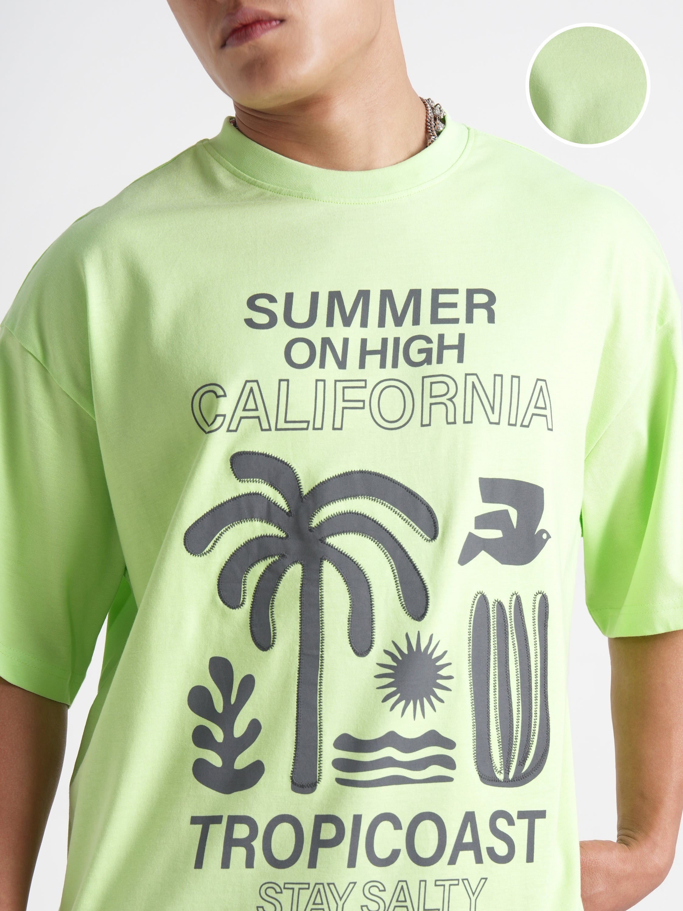 Highlander Men Green Printed Round Neck Oversized Fit T-Shirt - Green - Image 5