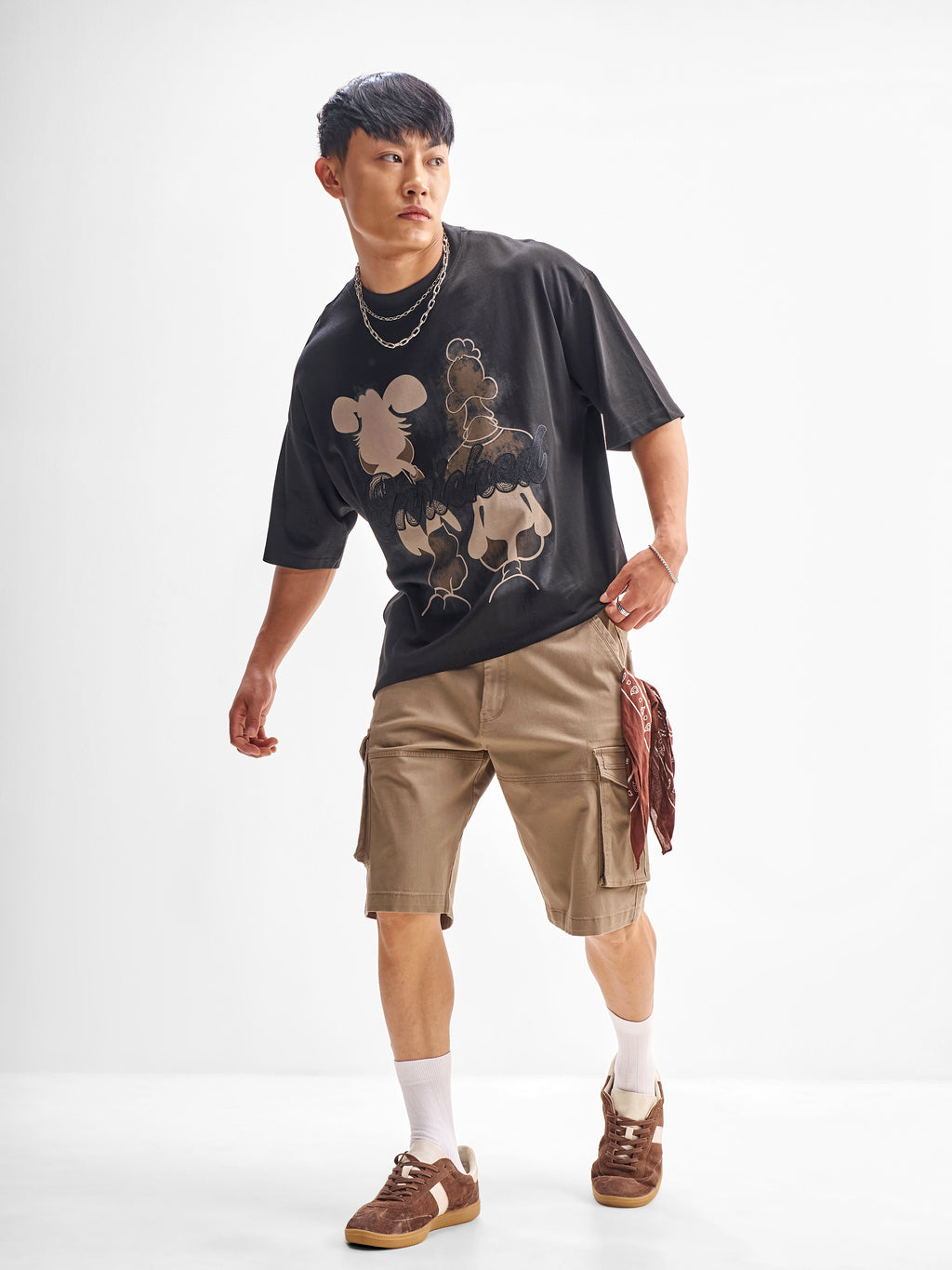 Highlander Men Black Printed Round Neck Oversized Fit T-Shirt - Black - Image 2