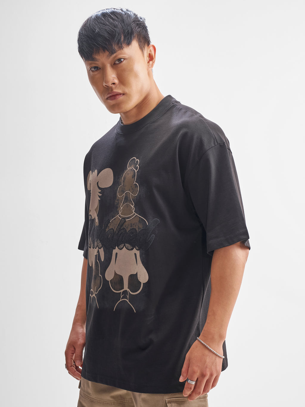 Highlander Men Black Printed Round Neck Oversized Fit T-Shirt - Black - Image 4