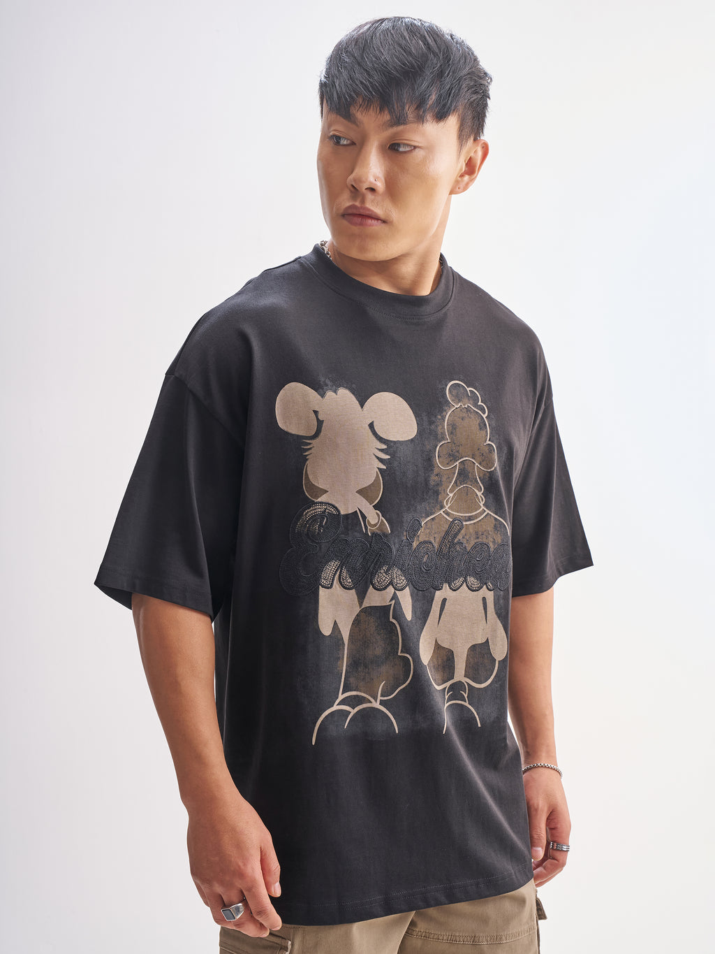 Highlander Men Black Printed Round Neck Oversized Fit T-Shirt - Black - Image 6