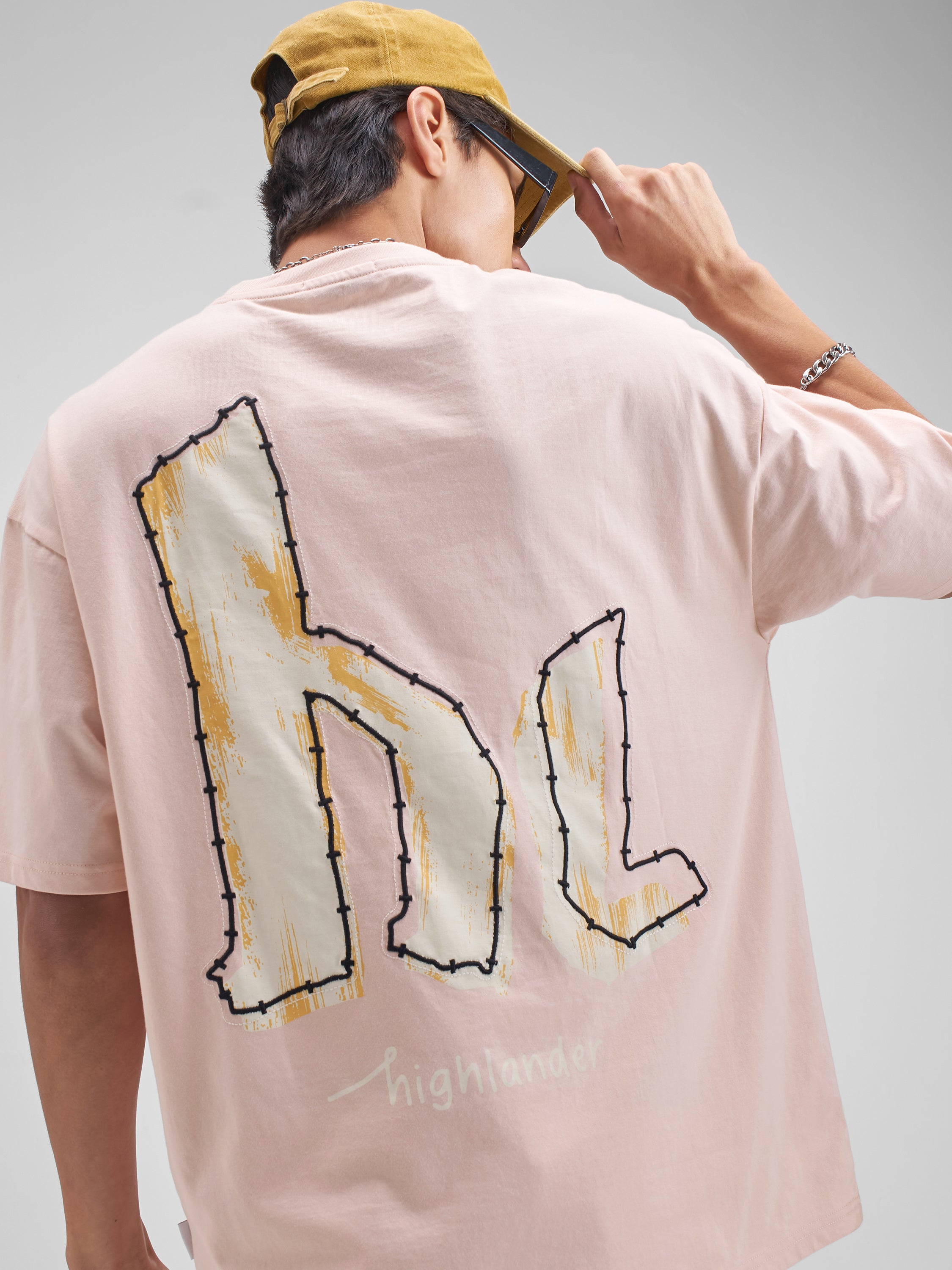 Highlander Men Pink Embroidered Round Neck T-Shirt - Pink - Image 1