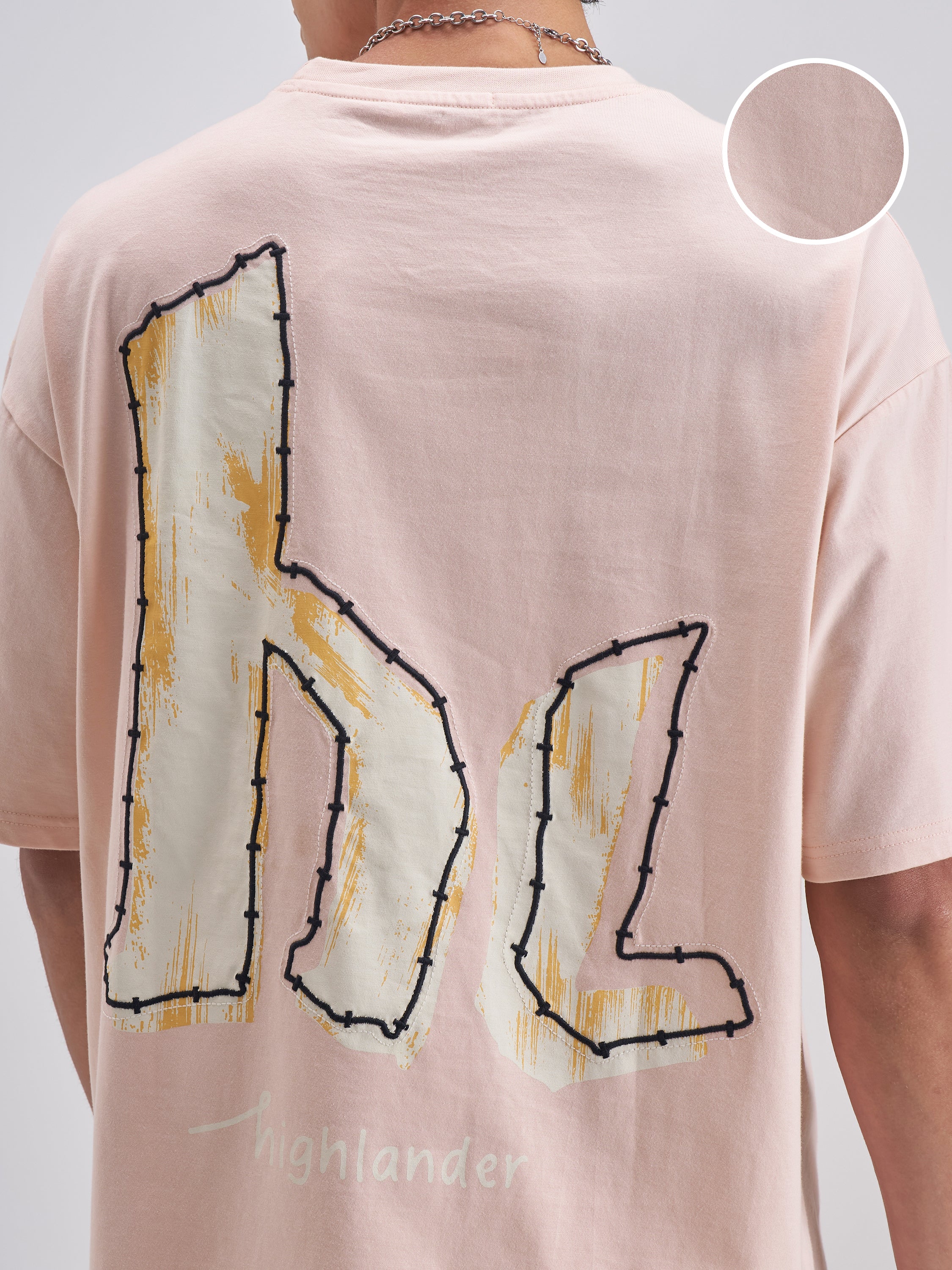 Highlander Men Pink Embroidered Round Neck T-Shirt - Pink - Image 5