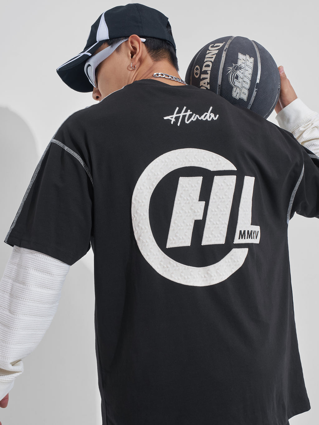 Highlander Men Black Printed Round Neck Oversized Fit T-Shirt - Black - Image 1