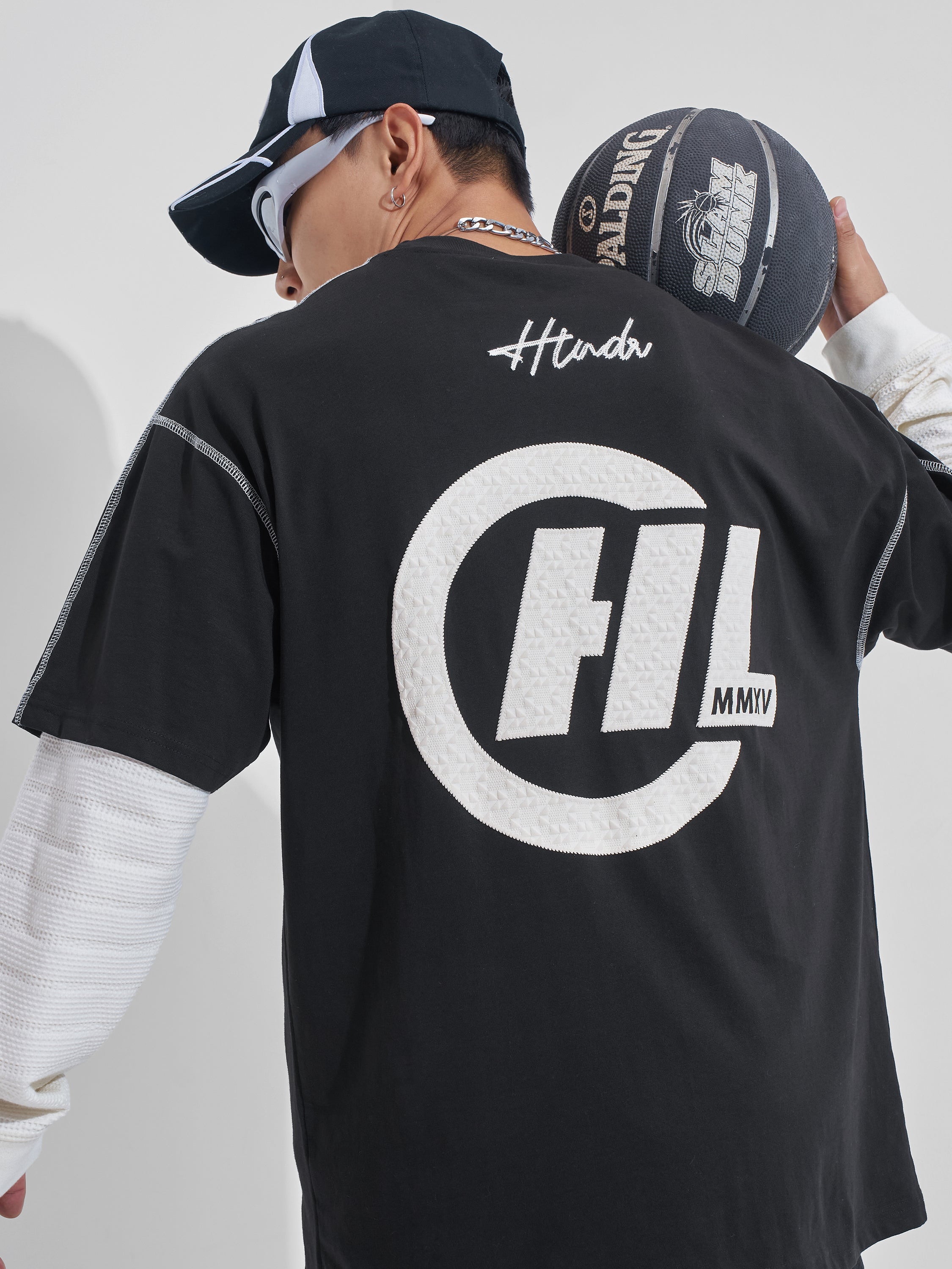 Highlander Men Black Printed Round Neck Oversized Fit T-Shirt - Black - Image 1