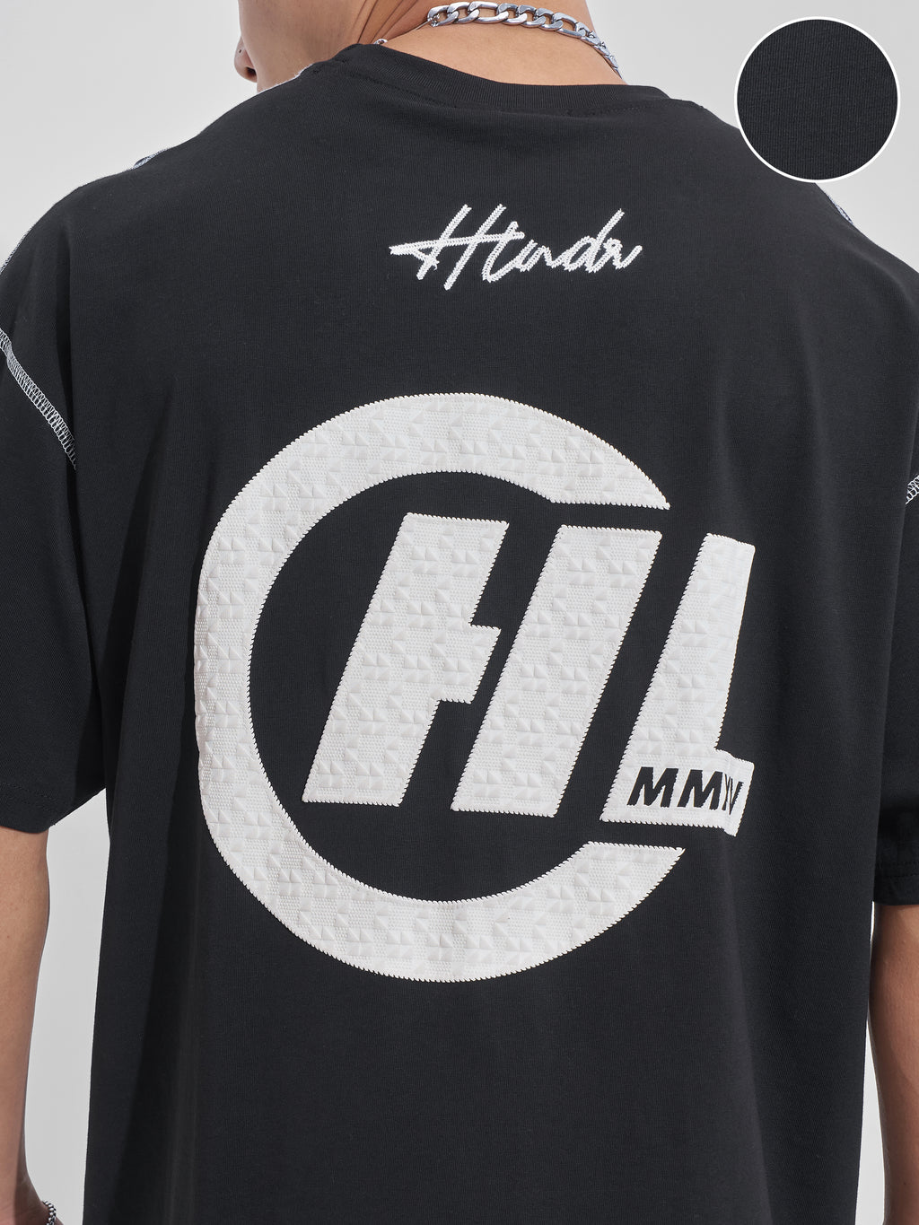 Highlander Men Black Printed Round Neck Oversized Fit T-Shirt - Black - Image 5