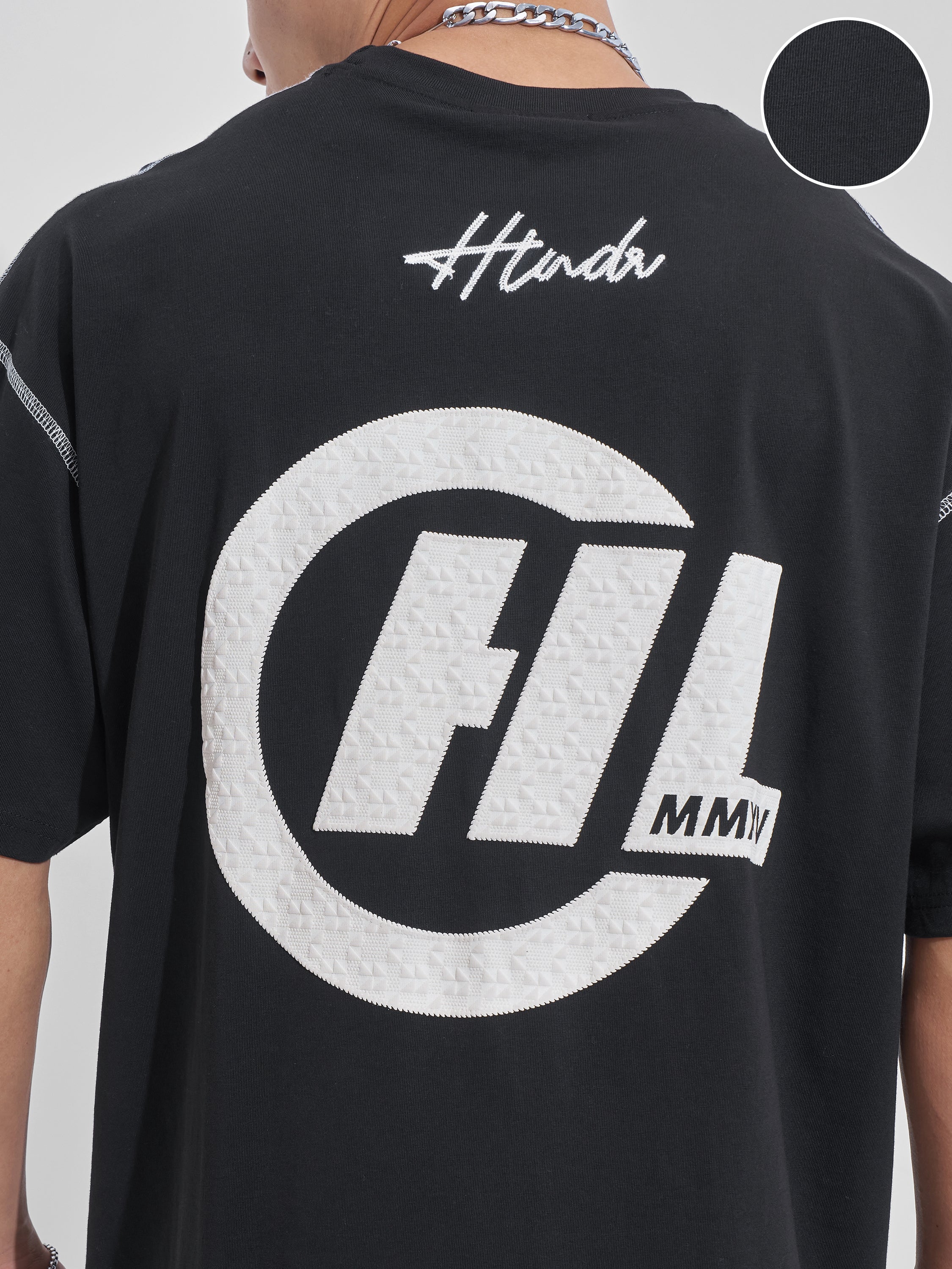 Highlander Men Black Printed Round Neck Oversized Fit T-Shirt - Black - Image 5
