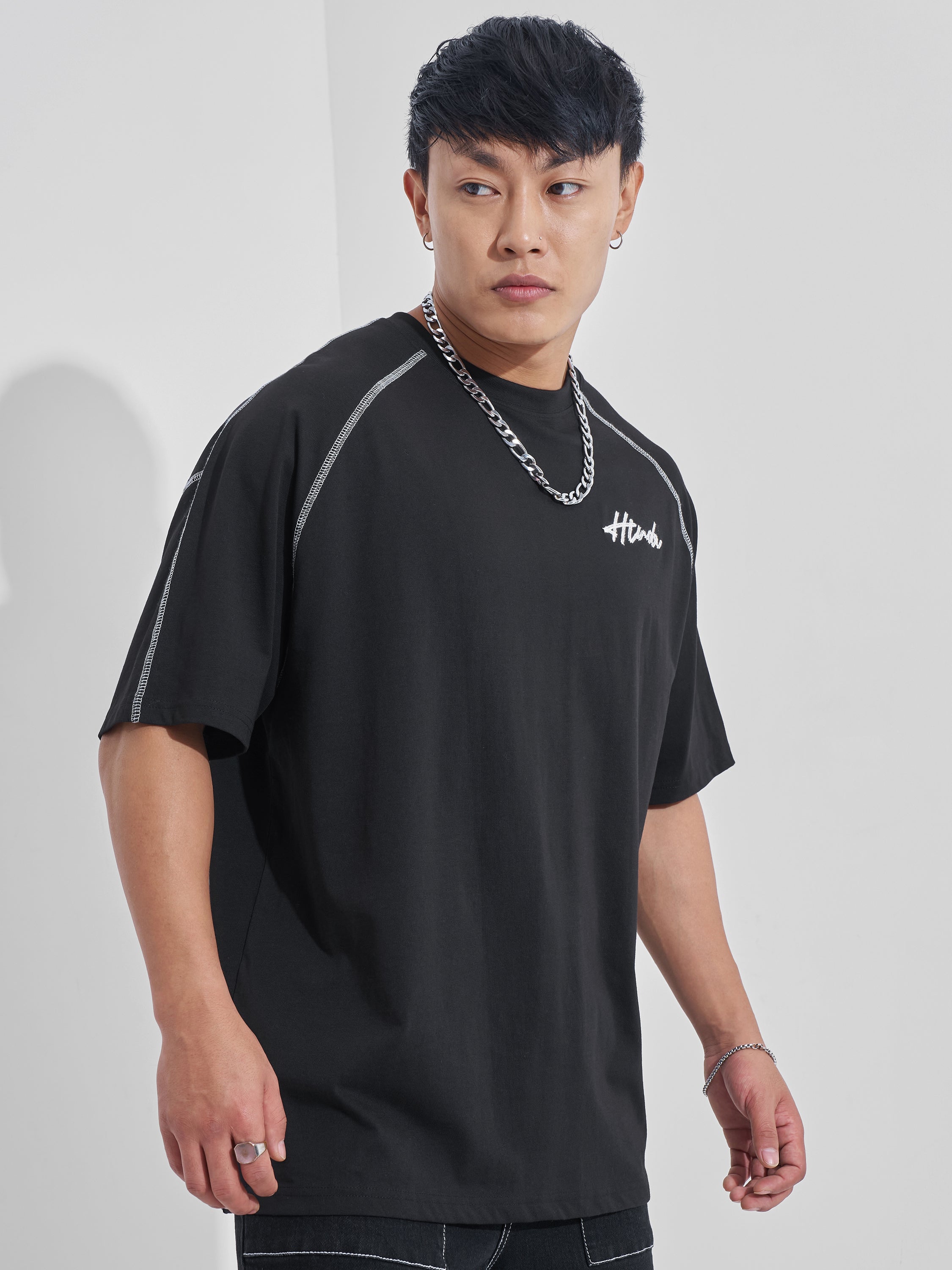 Highlander Men Black Printed Round Neck Oversized Fit T-Shirt - Black - Image 6